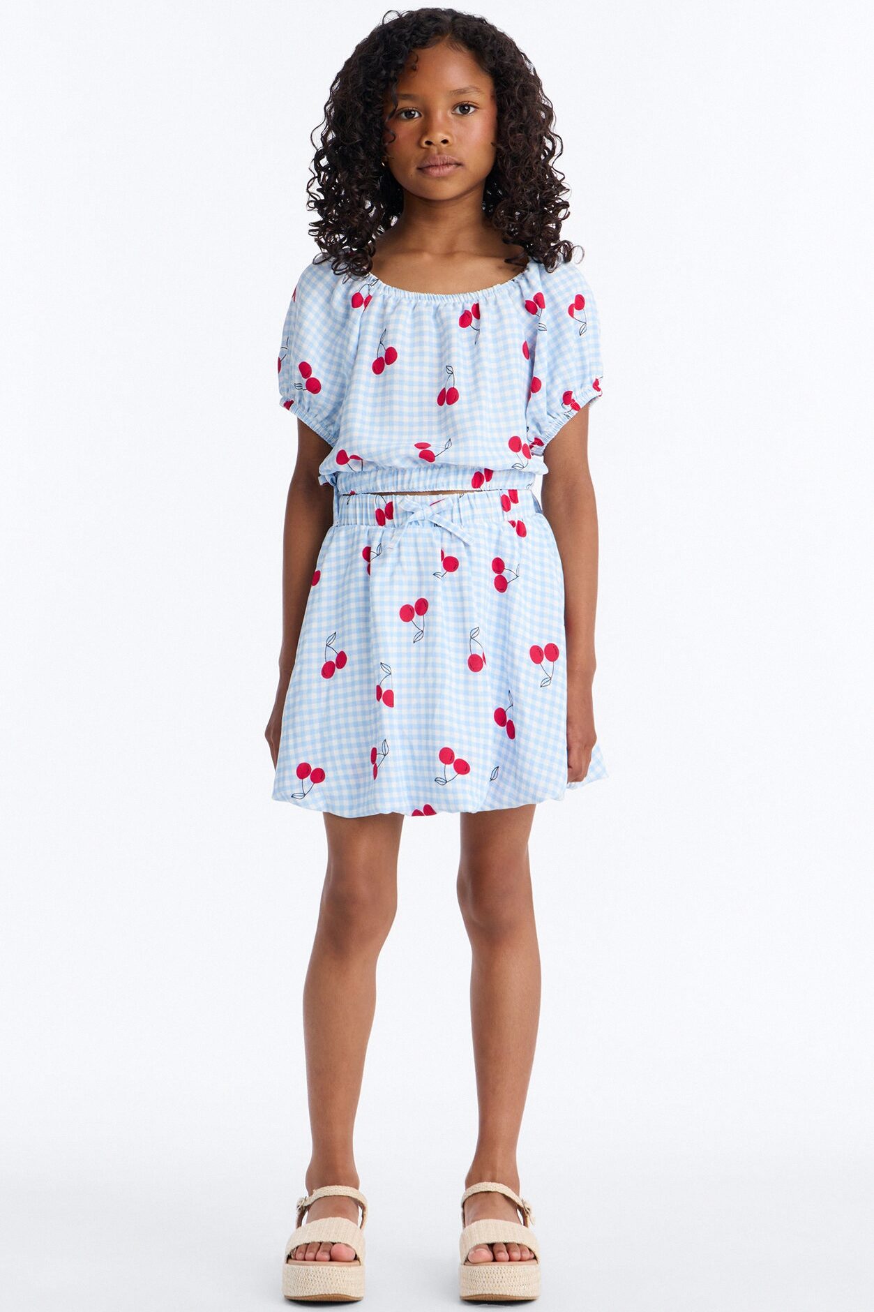 Mini Cherry Nice To Meet You Skirt Set - Blue/combo