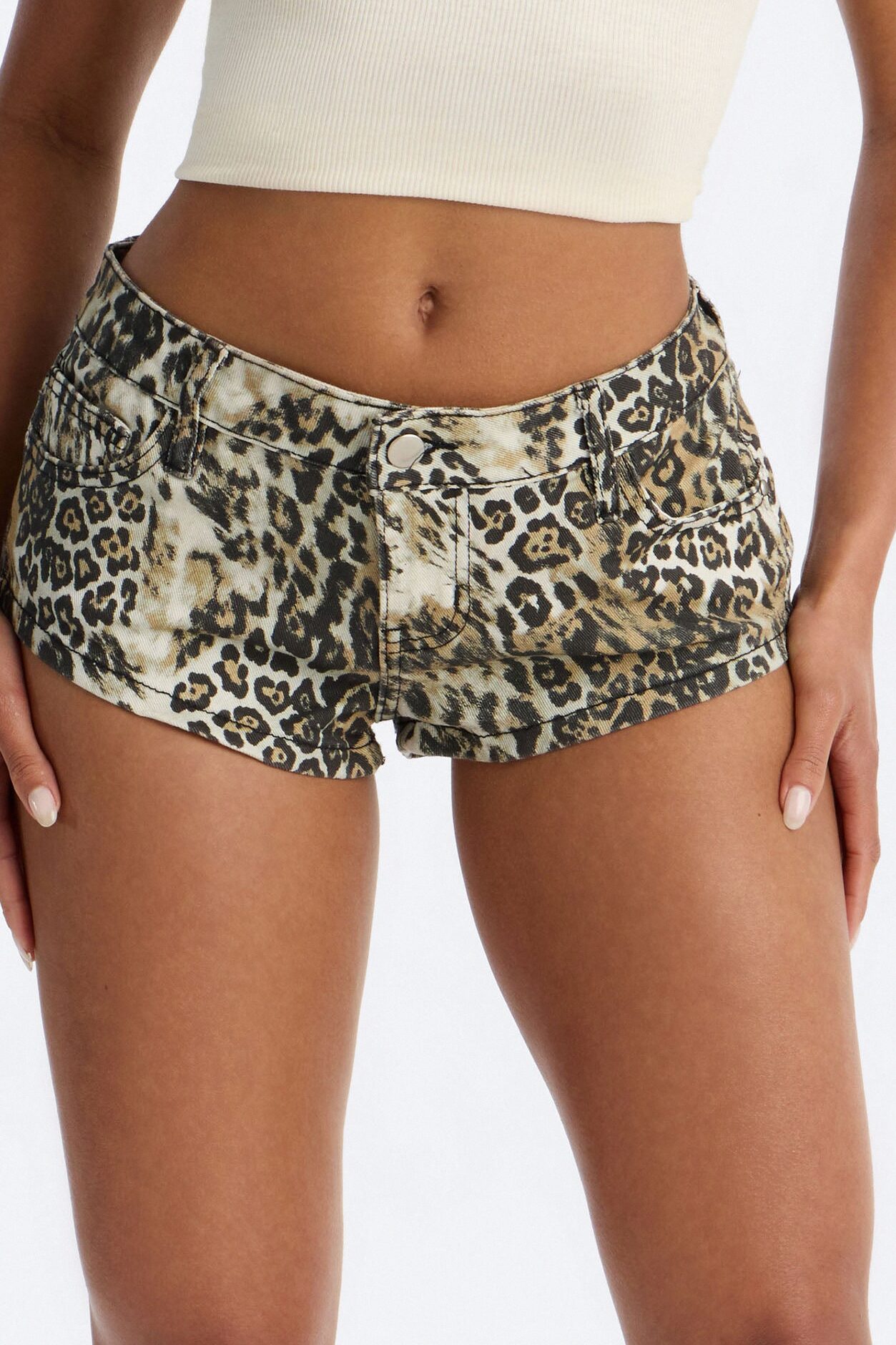 So Savage Low Rise Micro Denim Shorts - Brown/combo