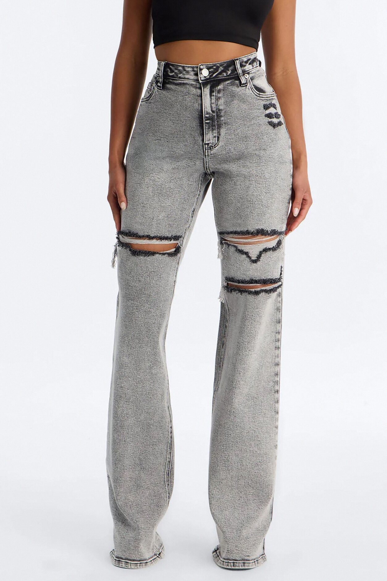 Tall Remi Ripped Stretch Baggy Jeans - Grey