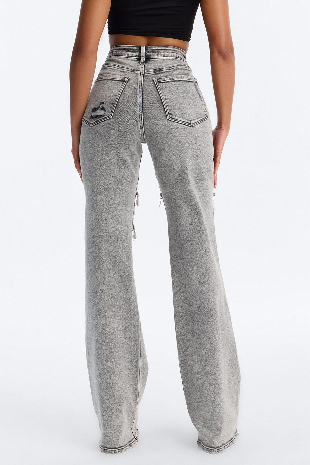 Tall Remi Ripped Stretch Baggy Jeans - Grey