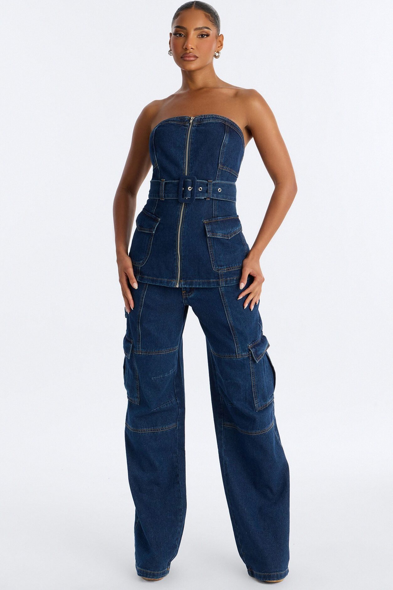 Kenny Denim Strapless Pant Set - Denim