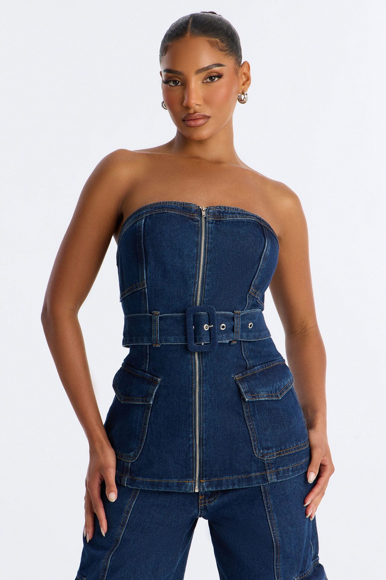 Kenny Denim Strapless Pant Set - Denim