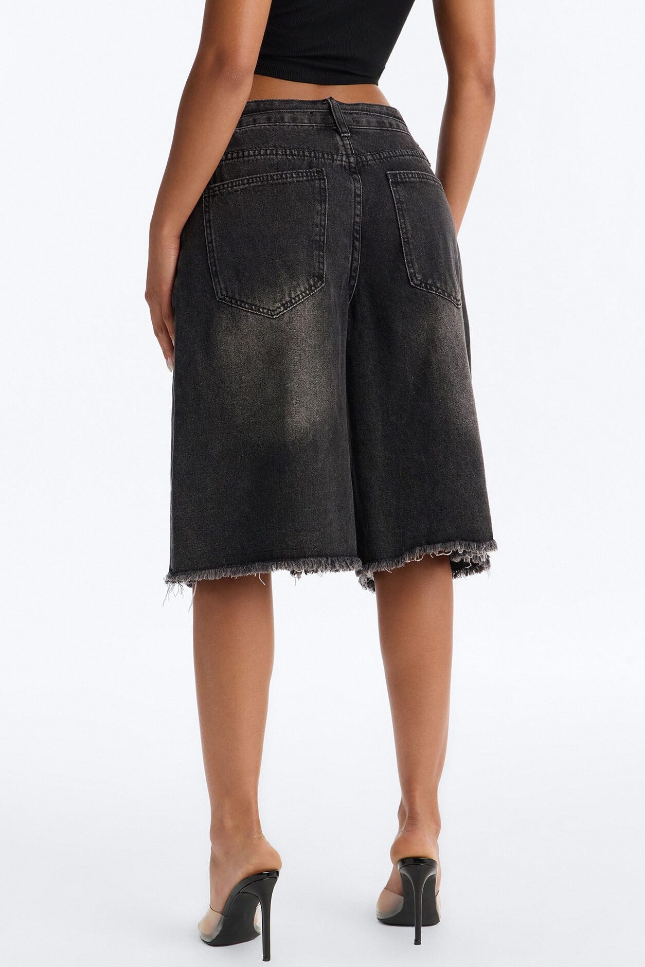 Ludlow Tie Waist Ripped Denim Jorts - Black Wash