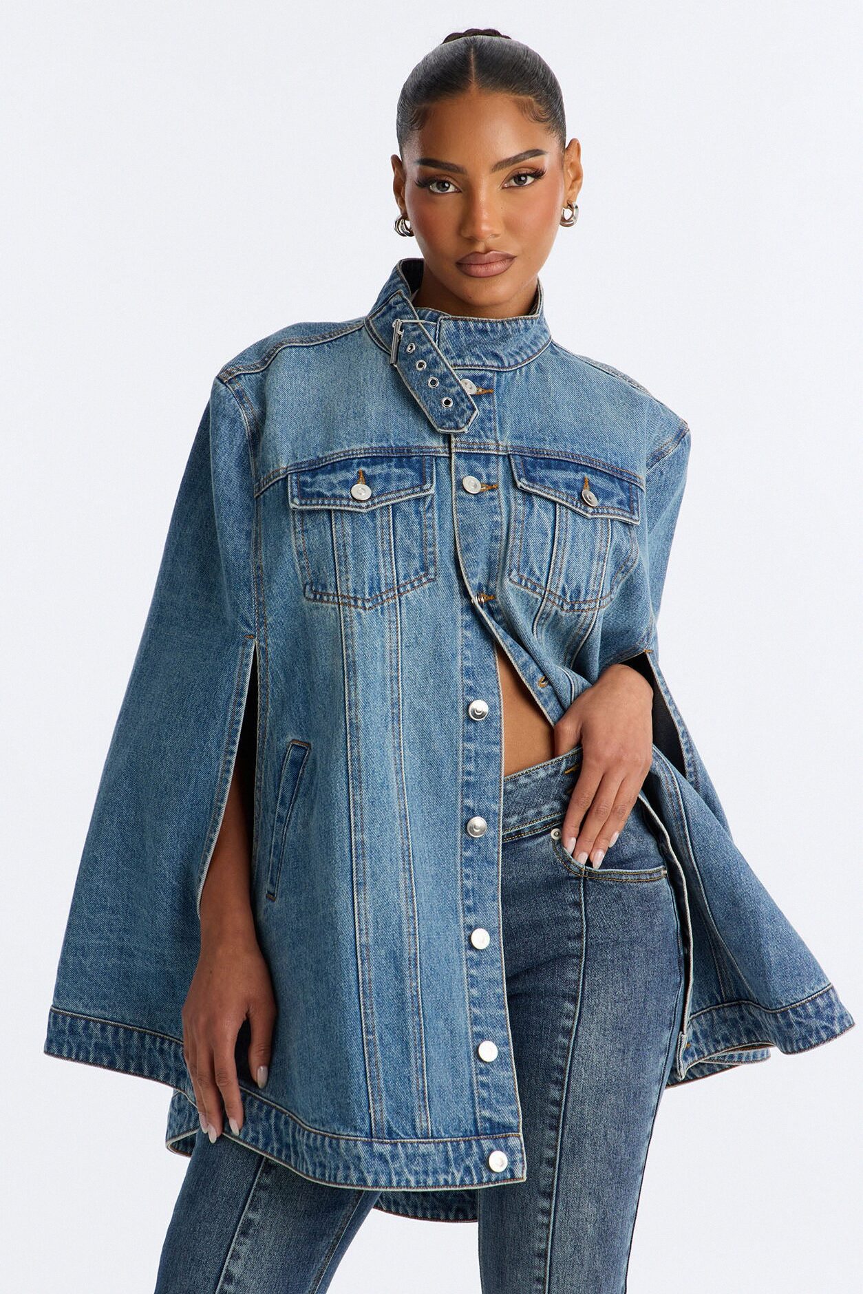 All Show Poncho Denim Jacket - Vintage Wash