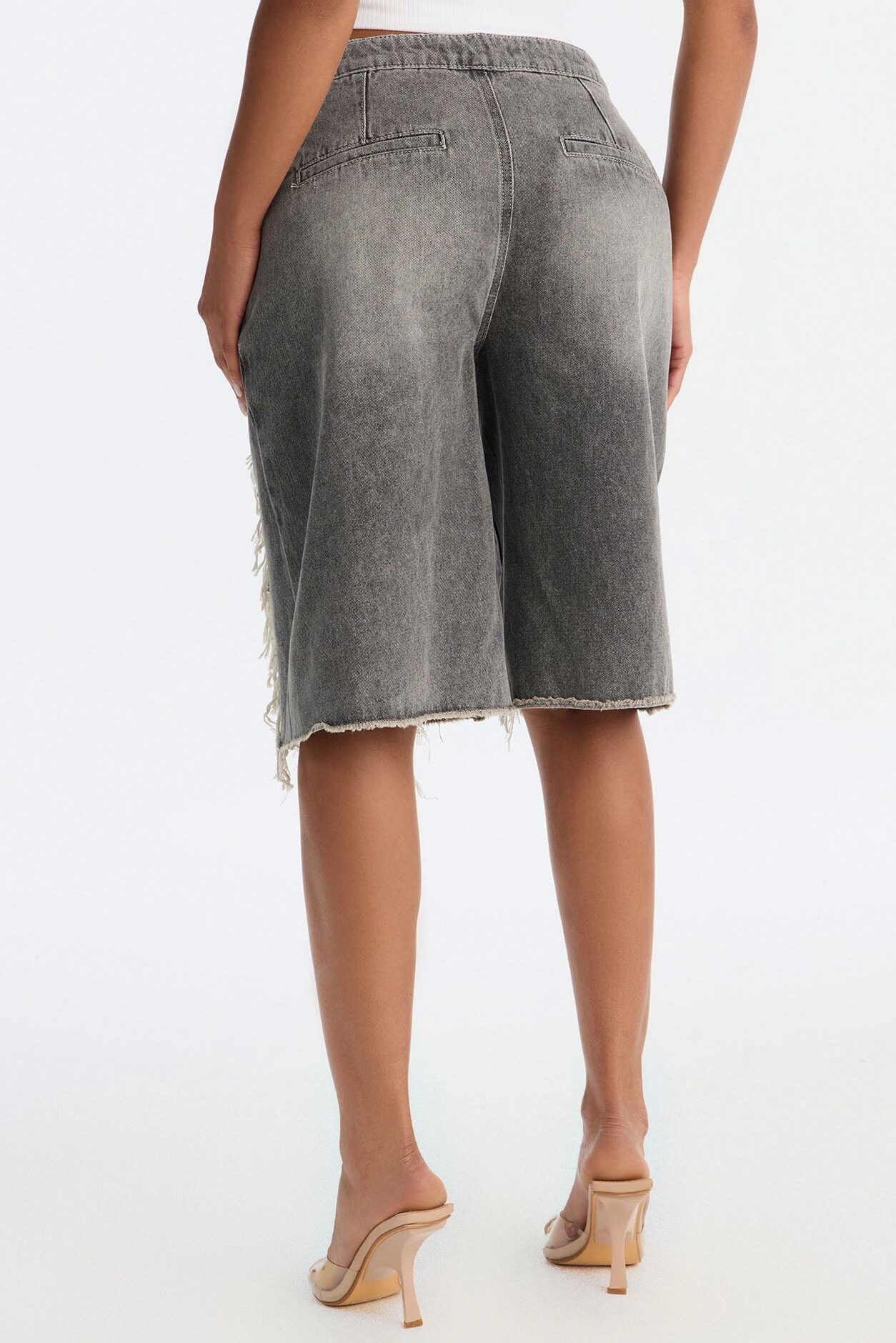 The Way It Goes Lace Detail Denim Jorts - Grey