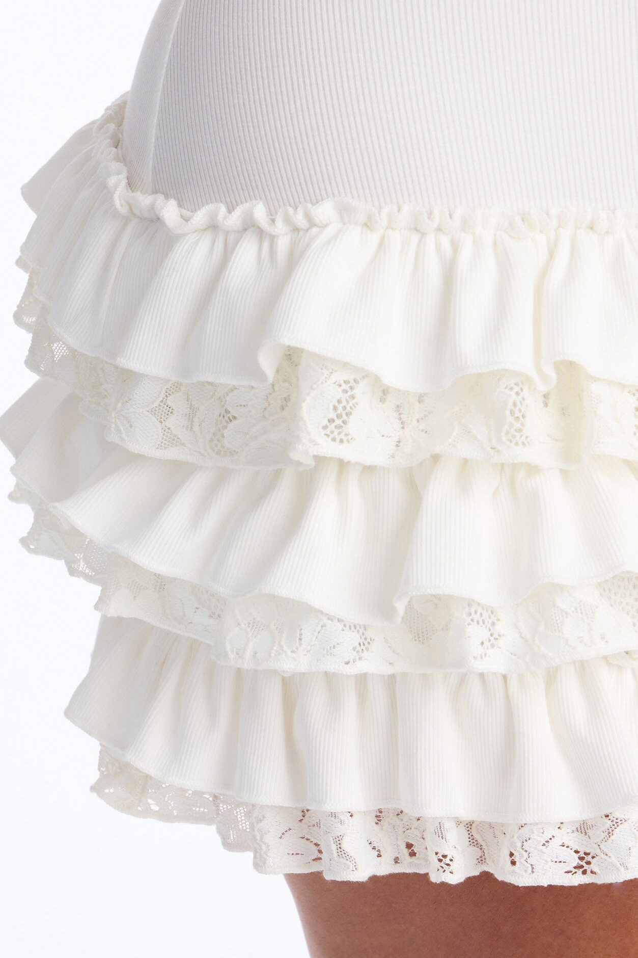 Citrus Ribbed Lace Mini Dress - White