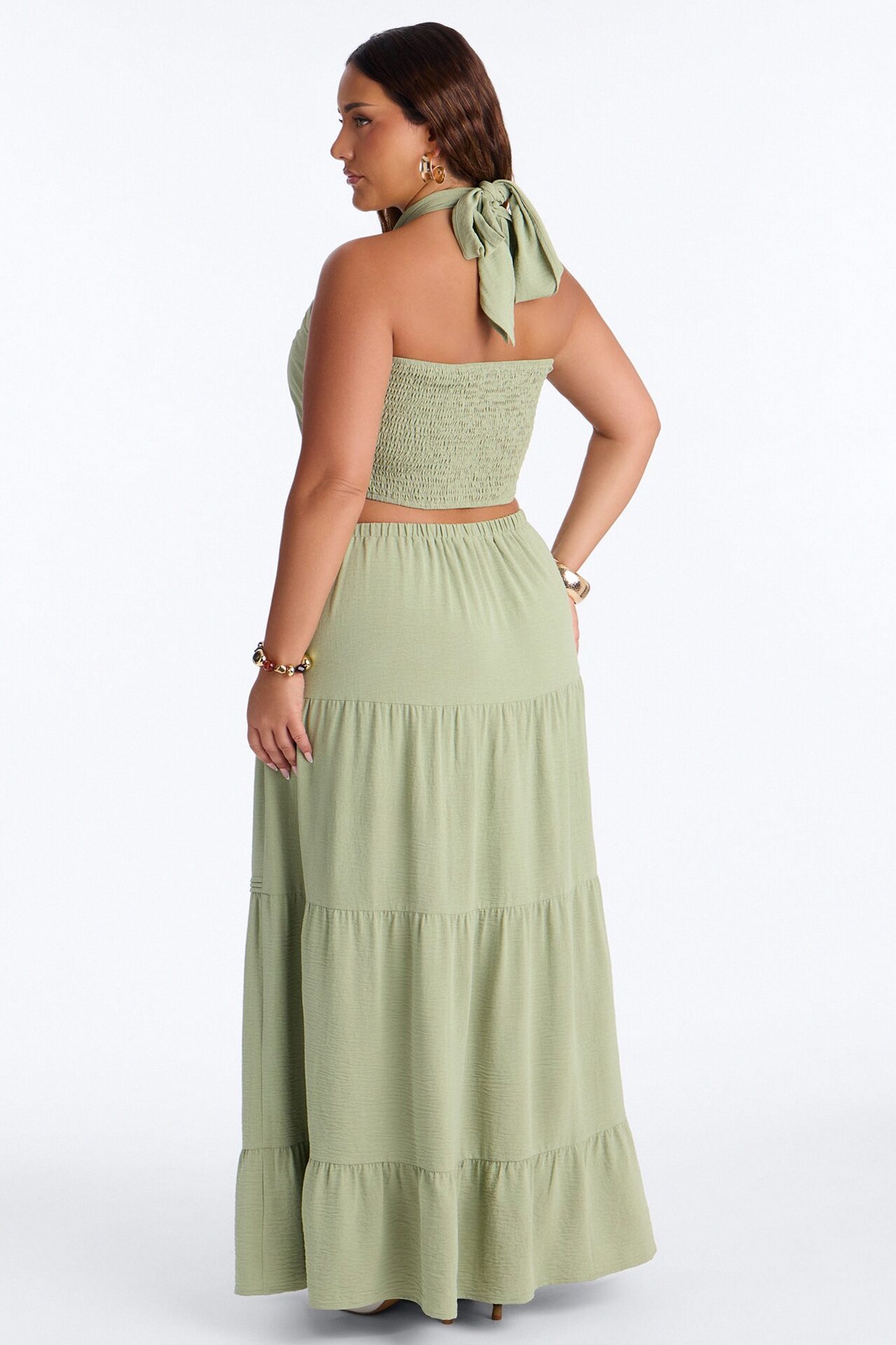 Subtle Attraction Halter Maxi Skirt Set - Sage
