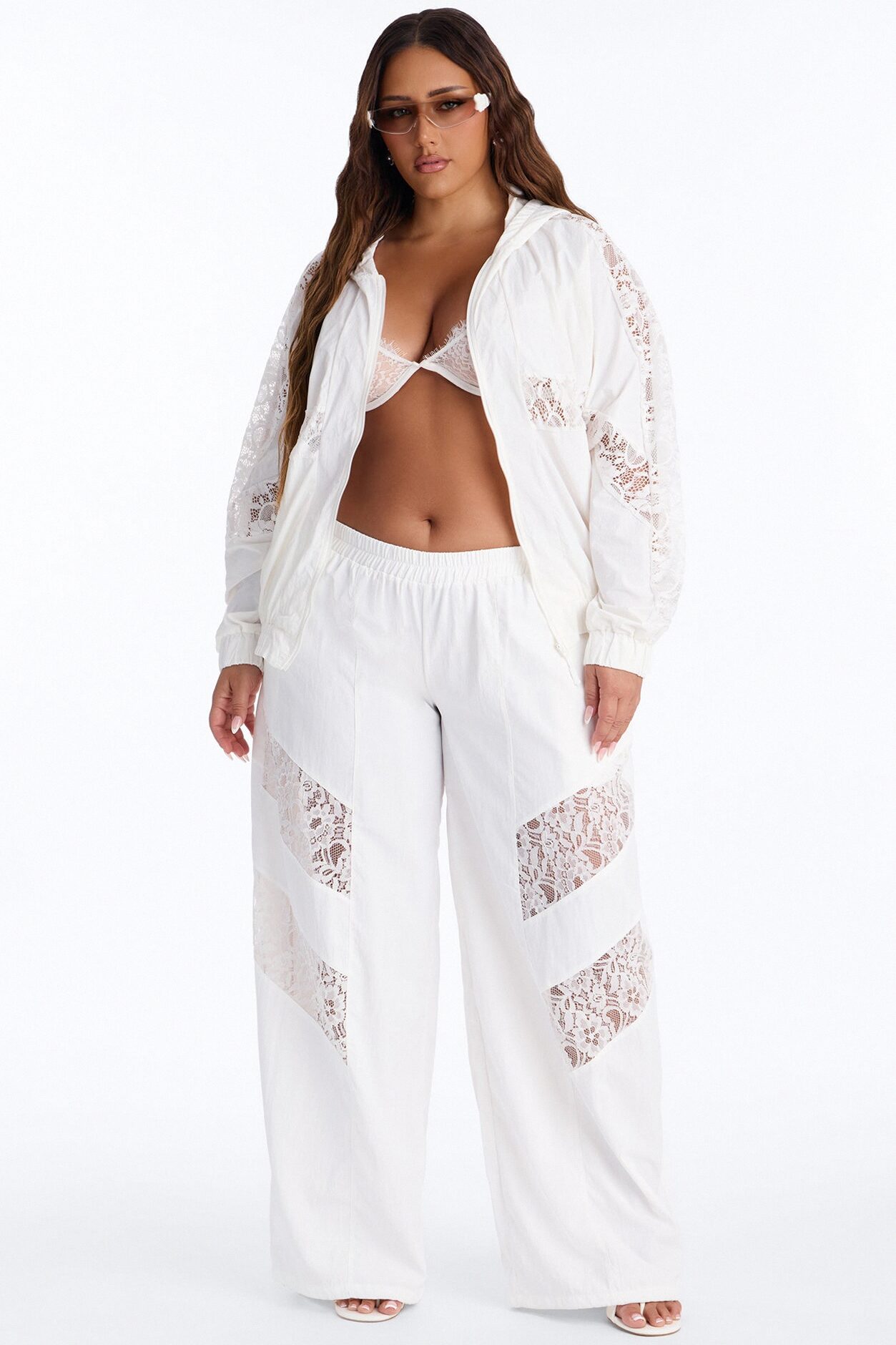 Sweet Addiction Lace Trim Windbreaker Jacket - White