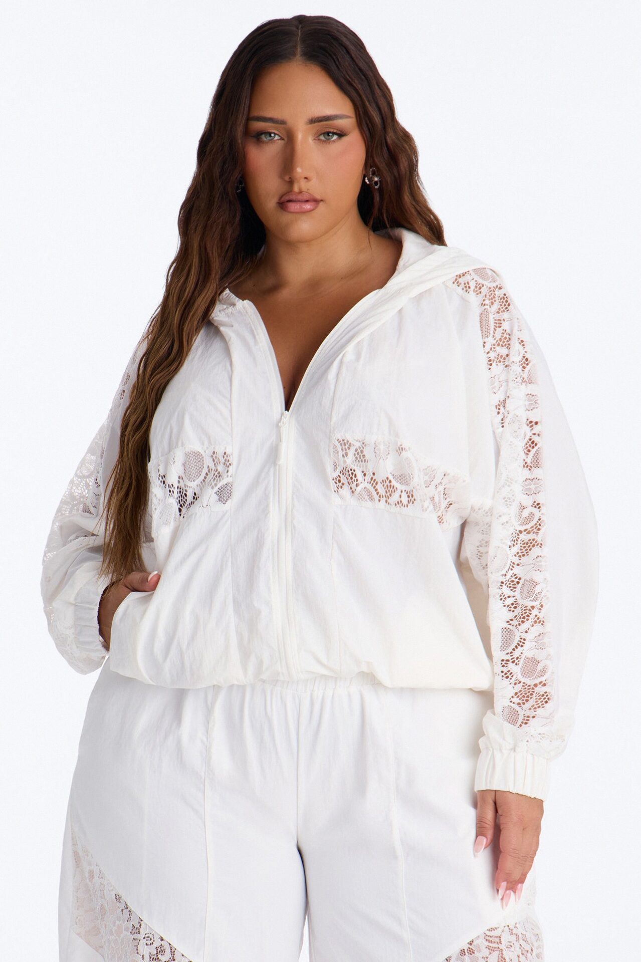 Sweet Addiction Lace Trim Windbreaker Jacket - White