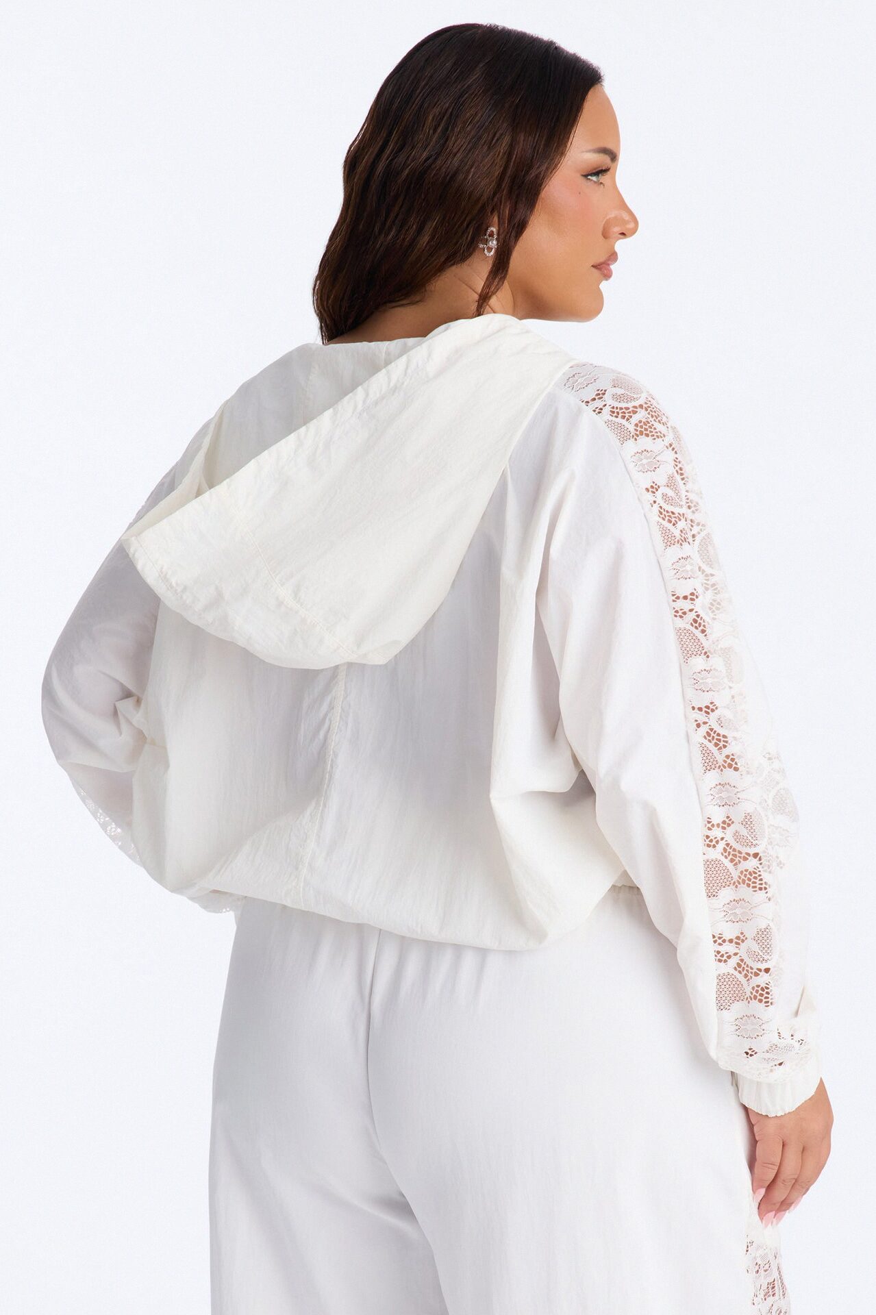Sweet Addiction Lace Trim Windbreaker Jacket - White