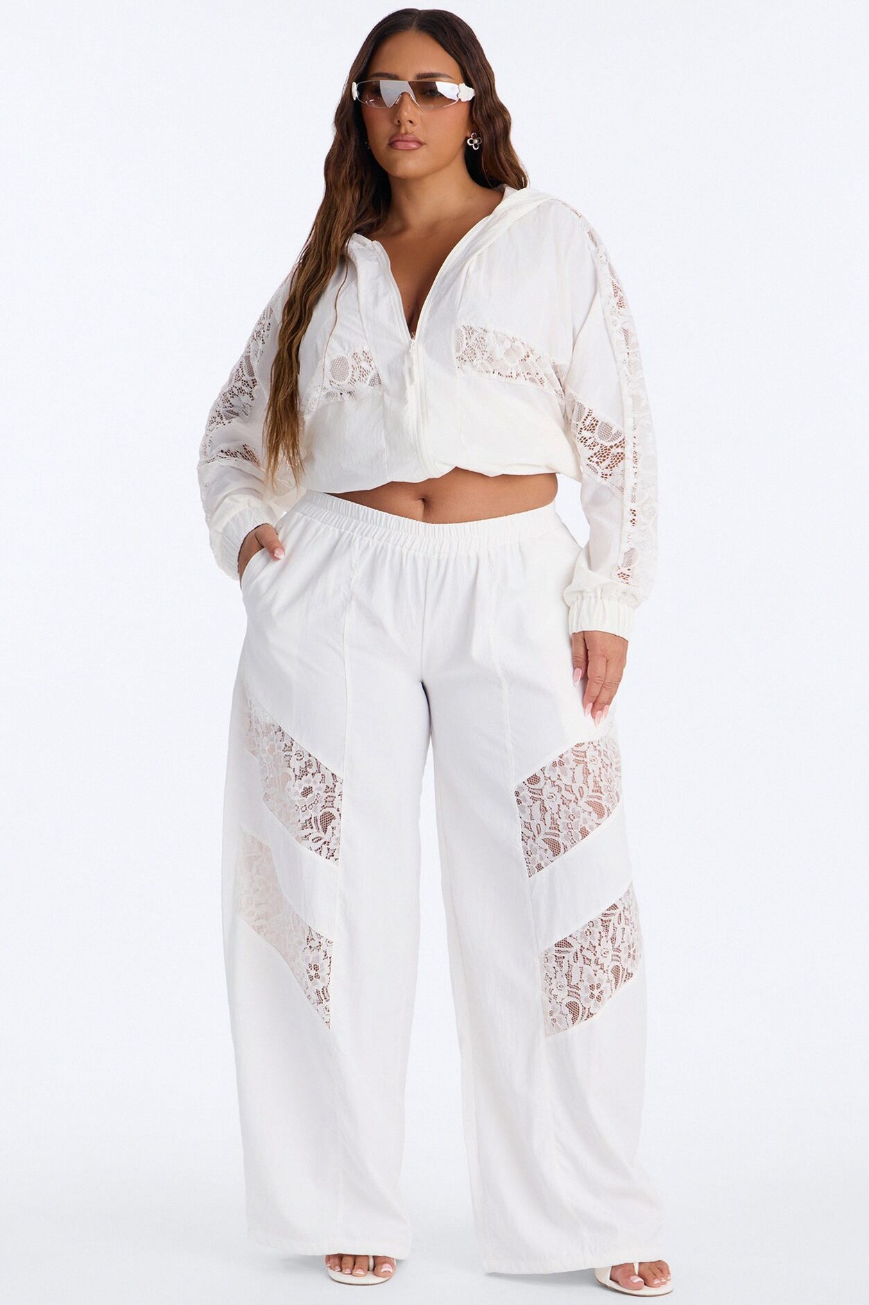 Sweet Addiction Lace Trim Windbreaker Pant - White