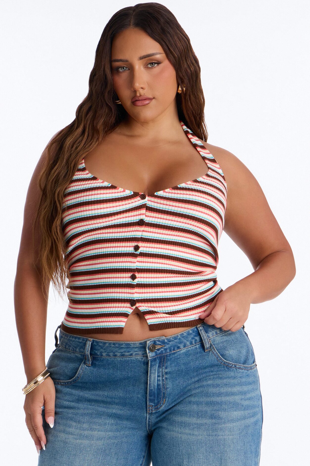 Belle Striped Sweater Halter Top - Brown/combo