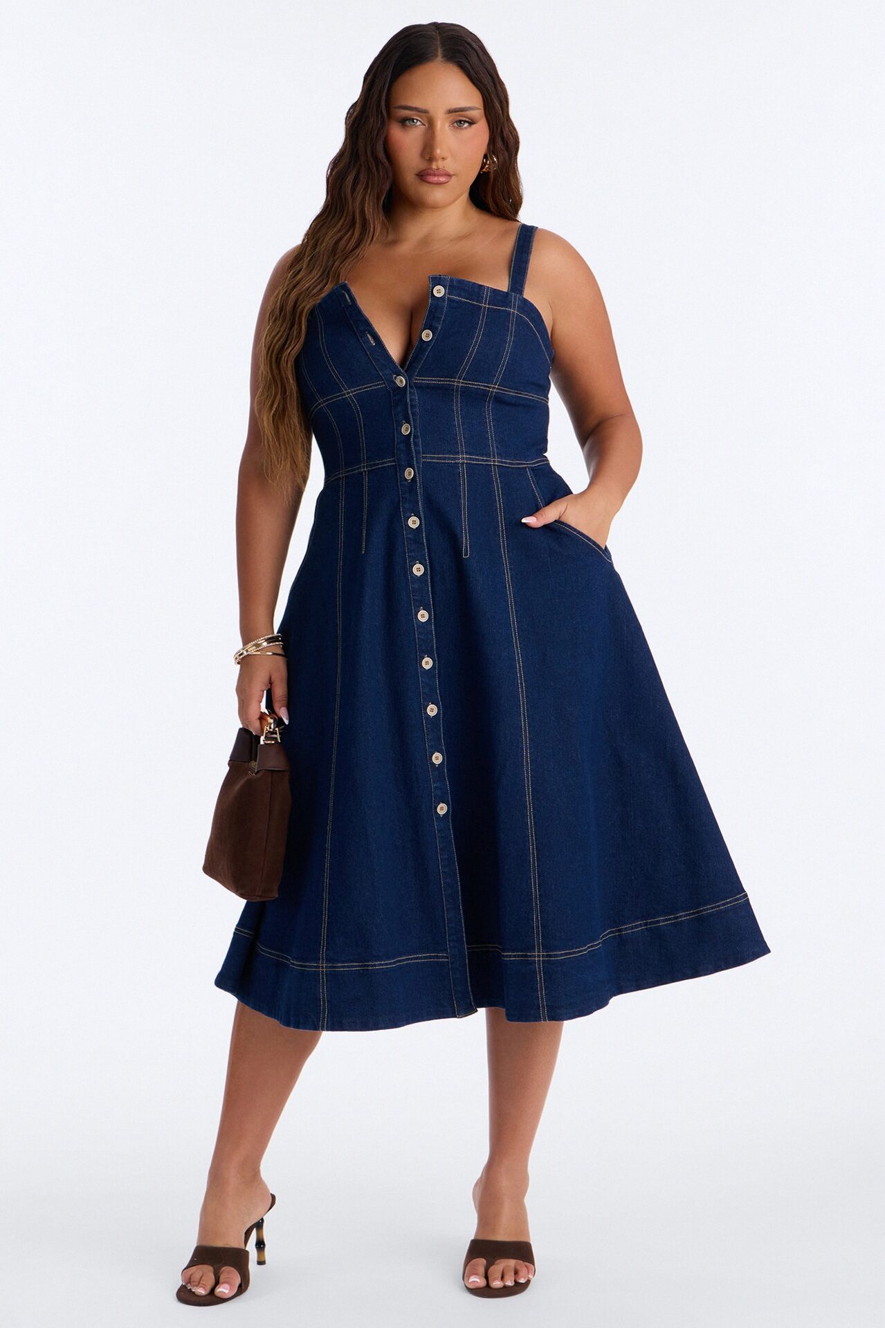 Romi Denim Midi Dress - Dark Wash