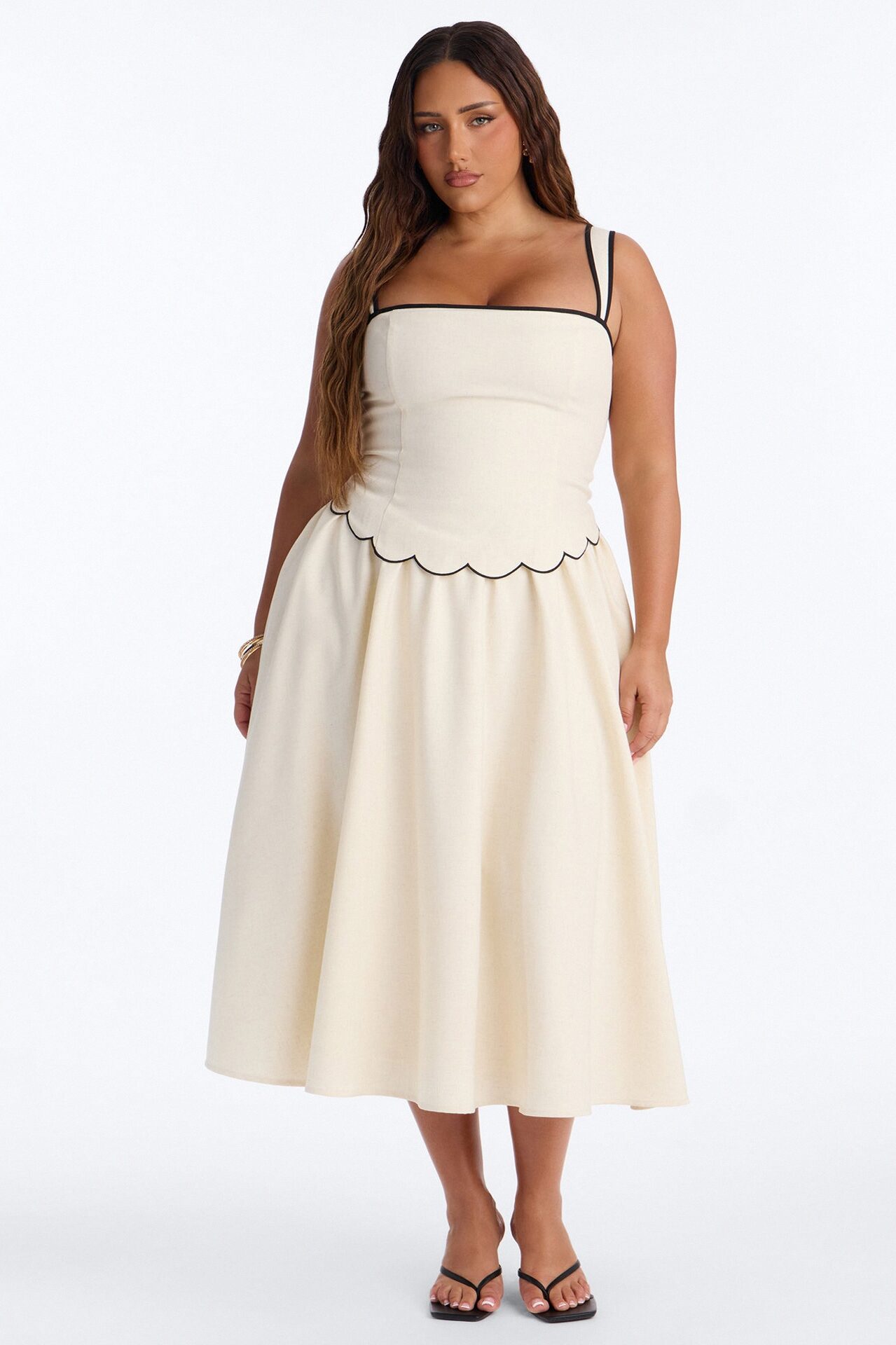 Sloane Linen Midi Dress - Off White/combo