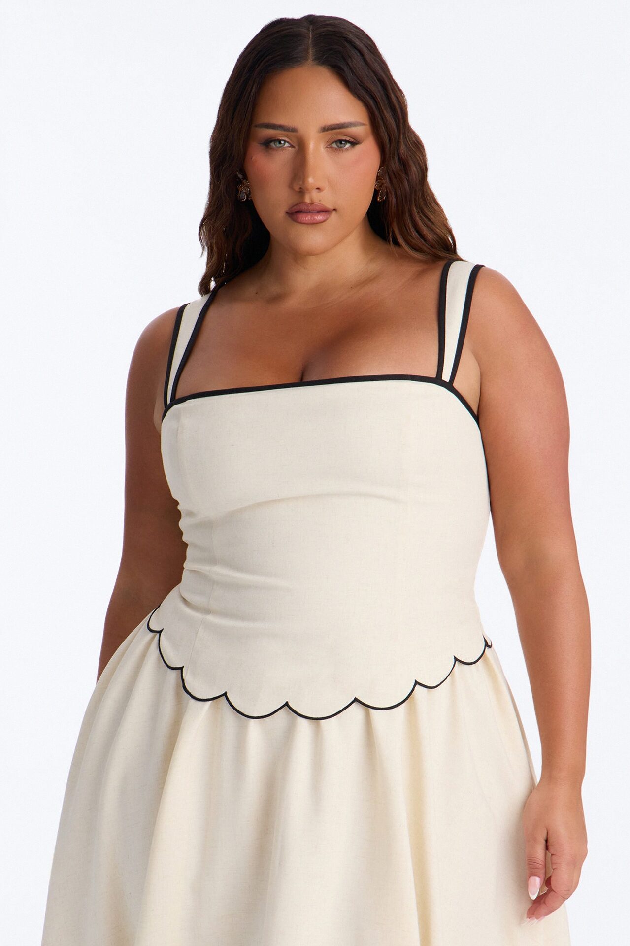 Sloane Linen Midi Dress - Off White/combo