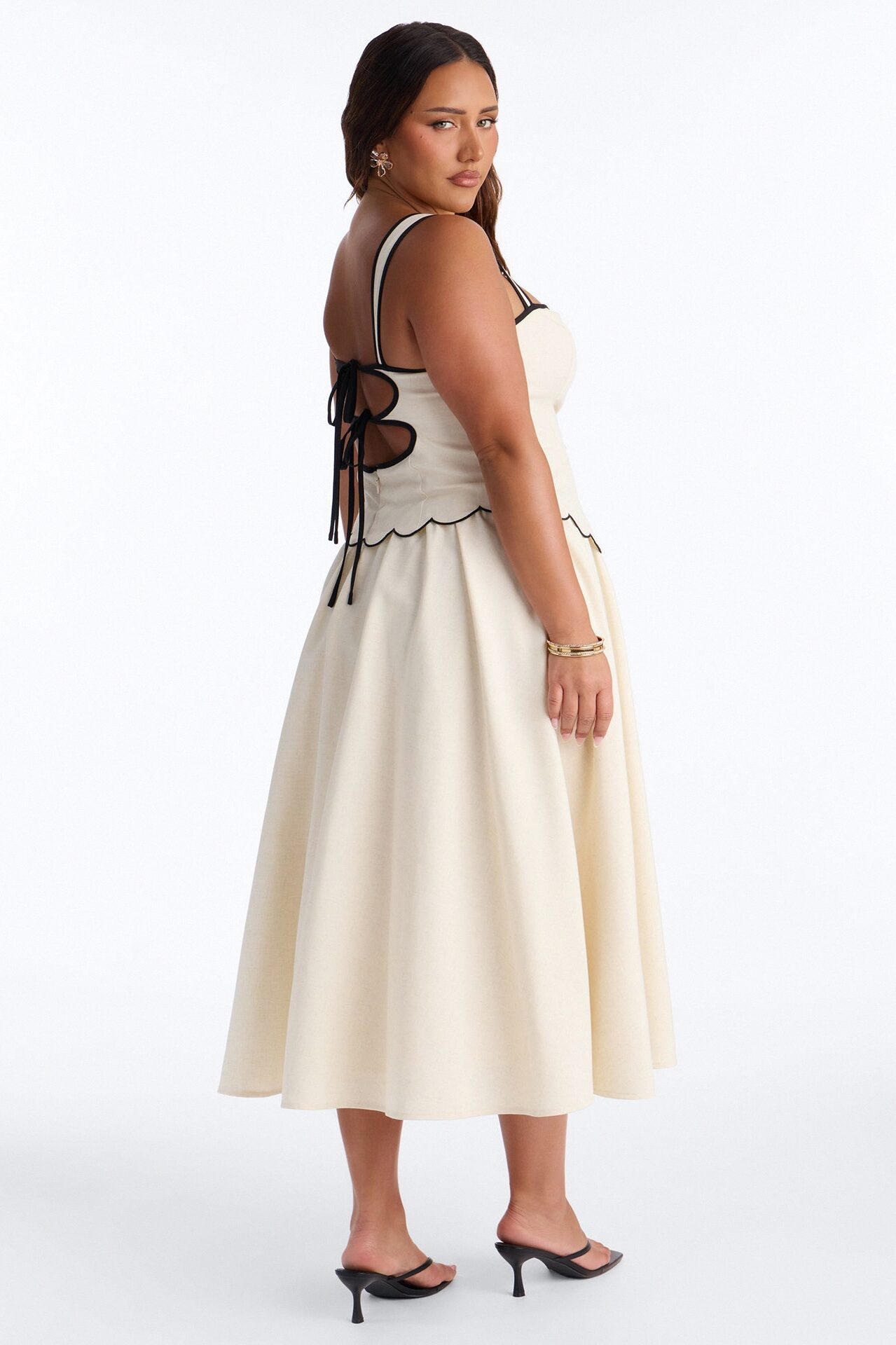 Sloane Linen Midi Dress - Off White/combo