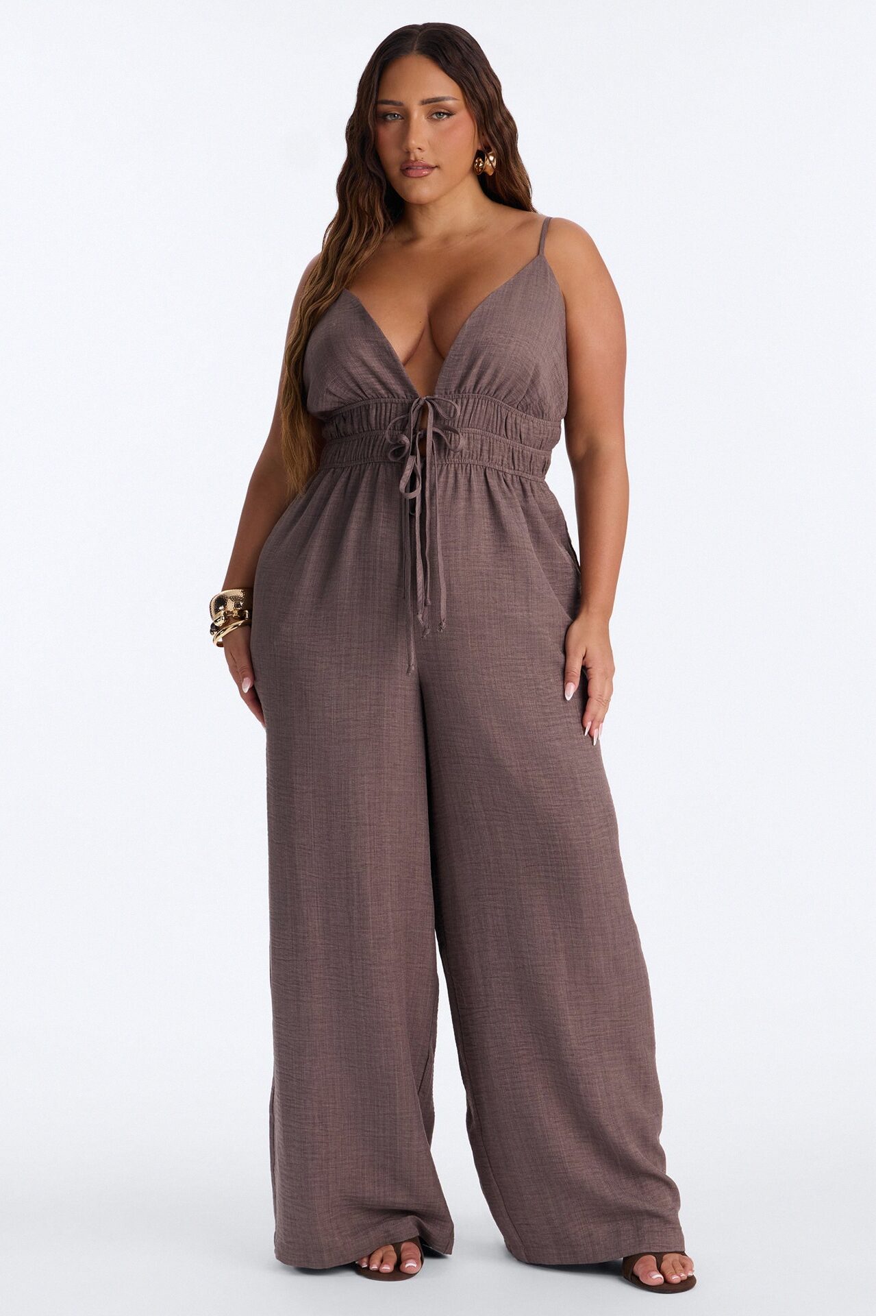 Chic To Brunch Wide Leg Jumpsuit - Brown