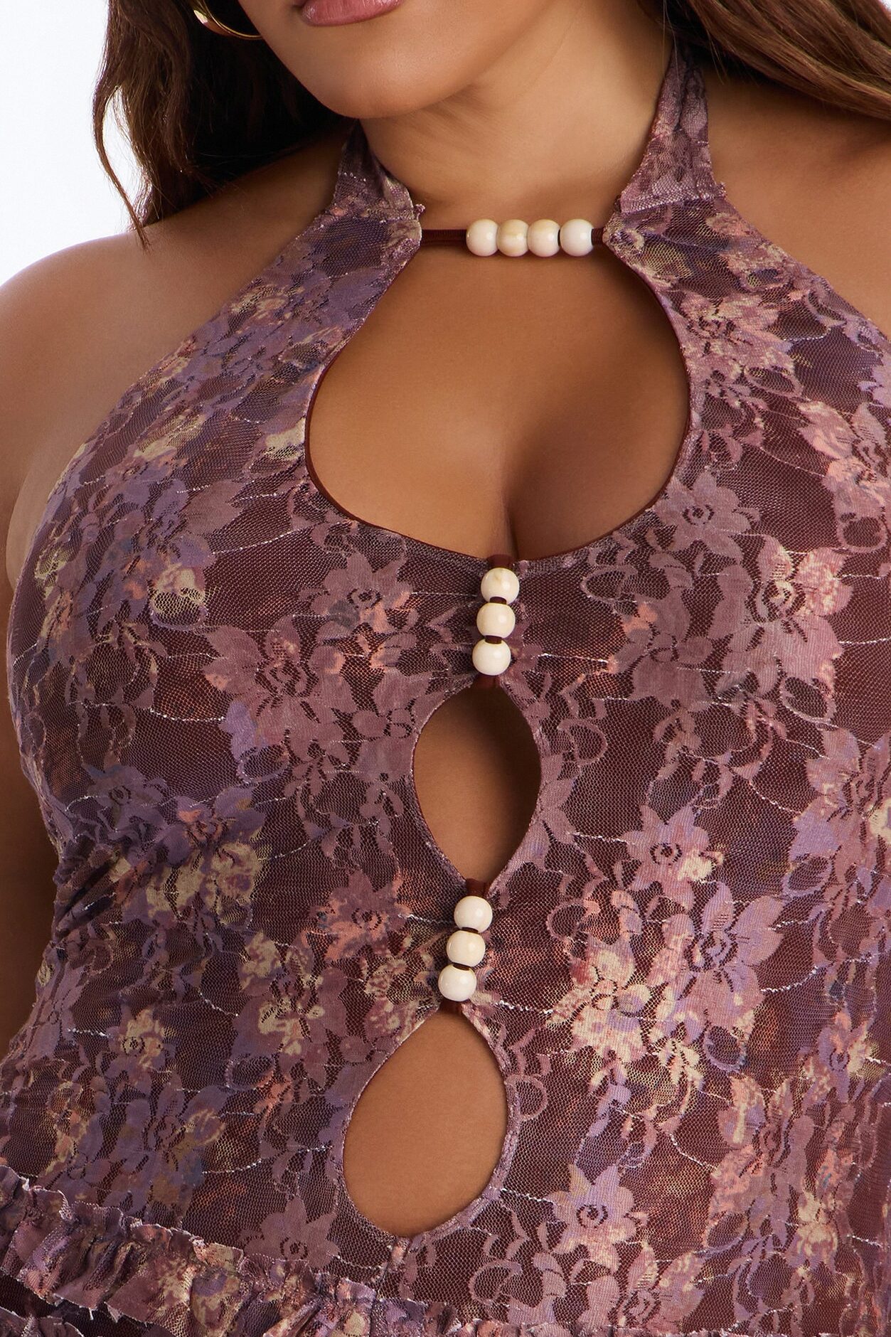 Sylvie Beaded Lace Romper - Mauve