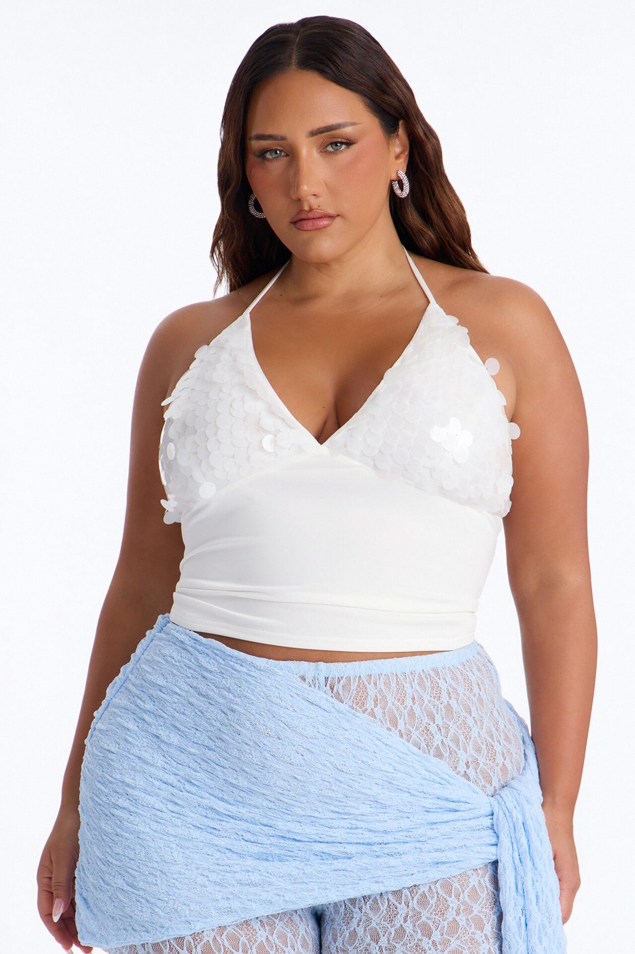 Cabo Heat Sequin Halter Top - White