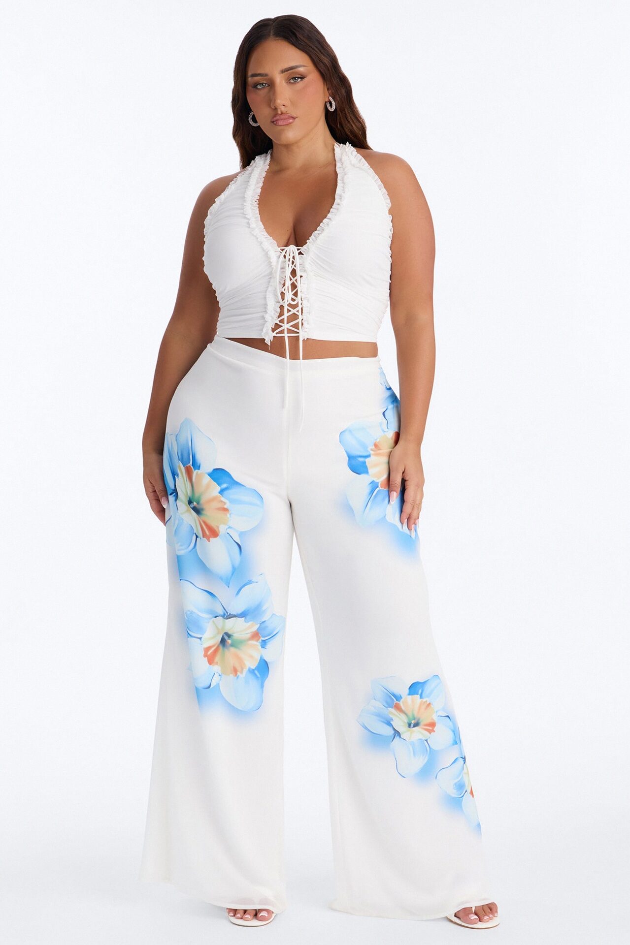 Kelly High Rise Floral Print Wide Leg Pant - White/combo