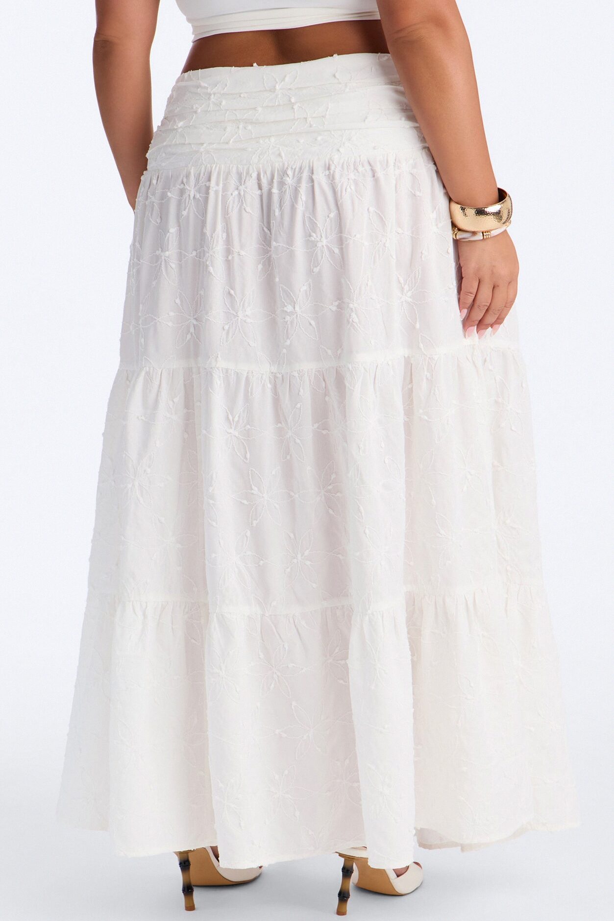 Maisie Floral Embroidered Maxi Skirt - White