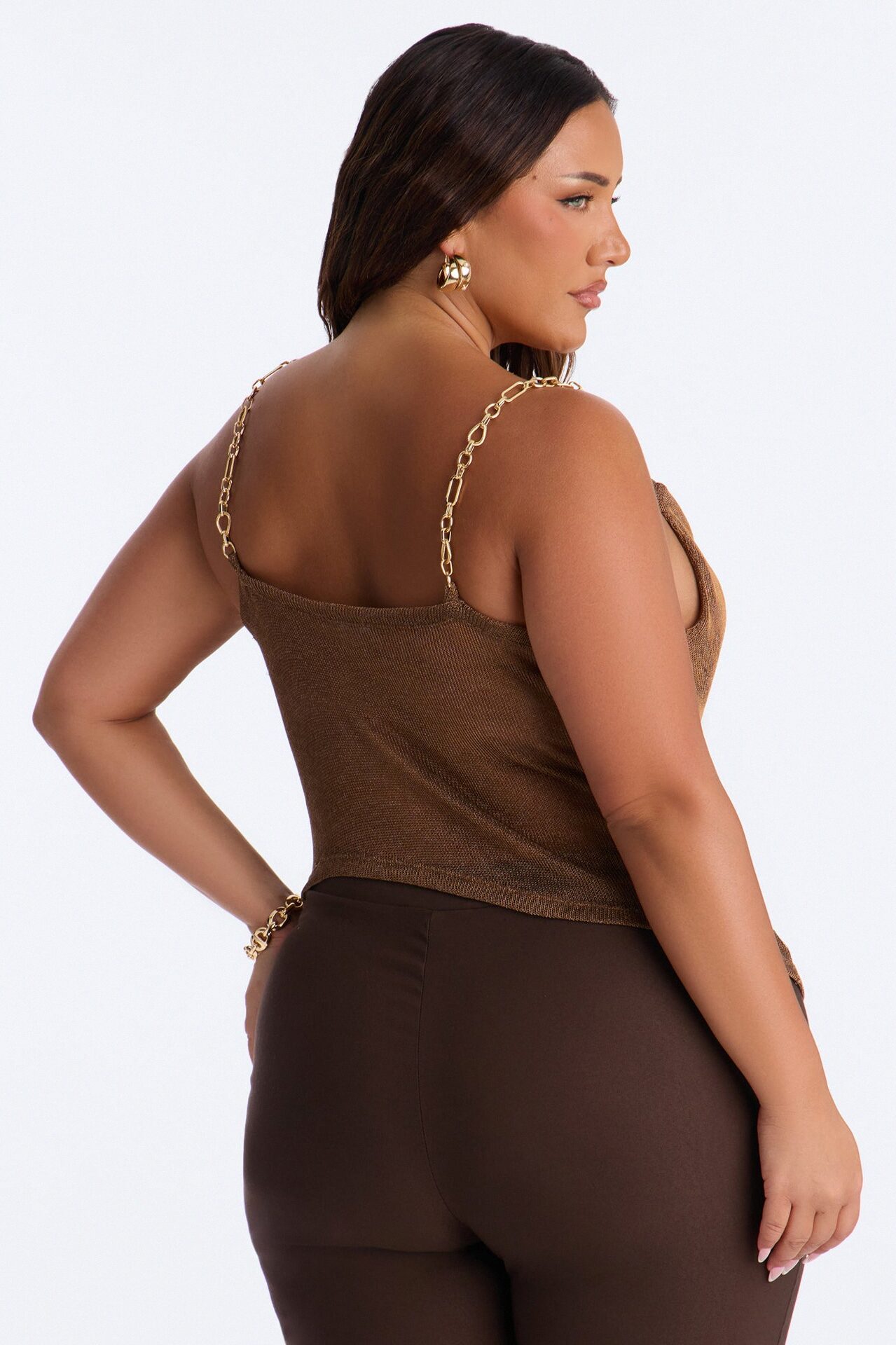 Summer Nights Metallic Chain Strap Cowl Neck Top - Bronze