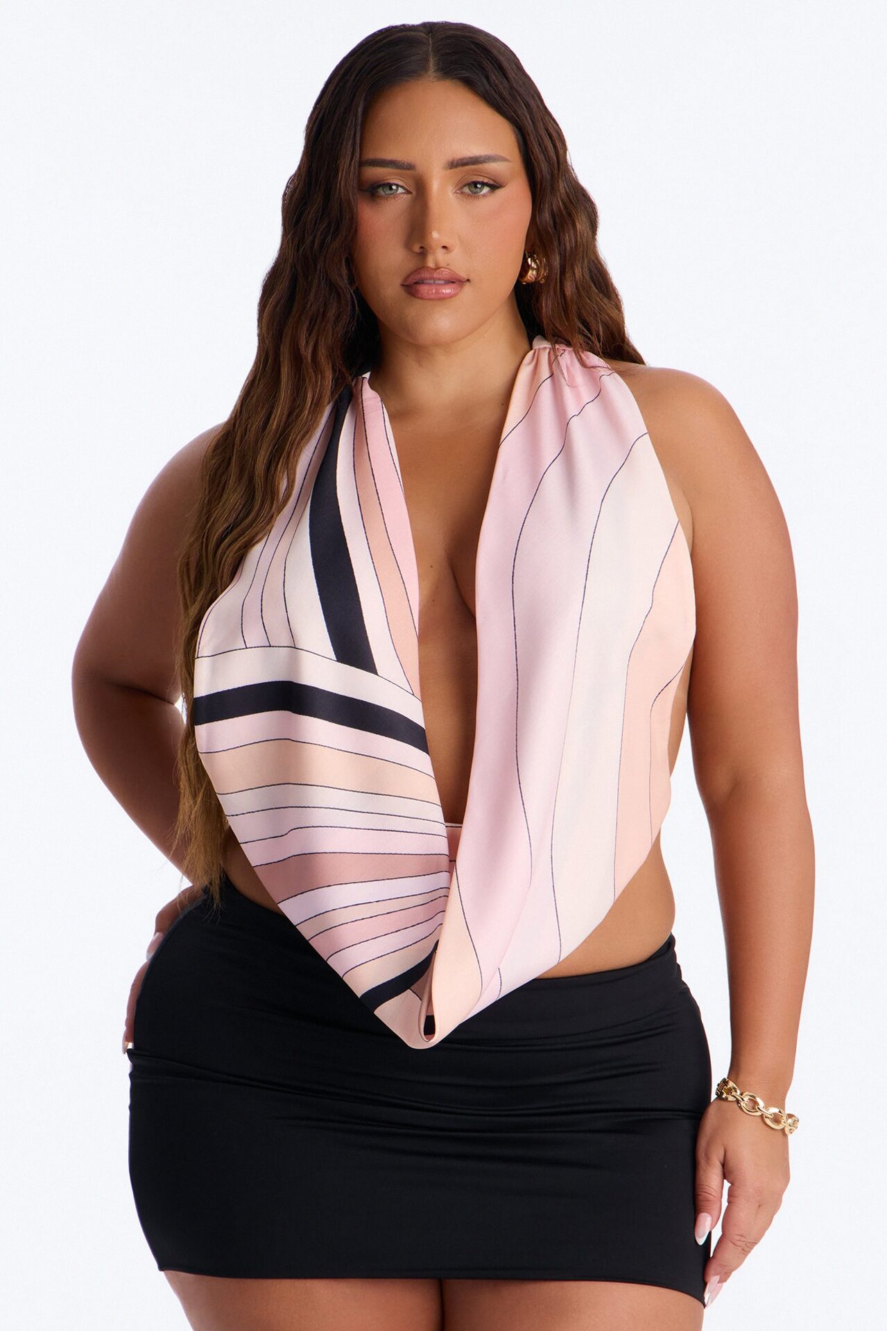 Santorini Summer Cowl Neck Halter Top - Pink/combo