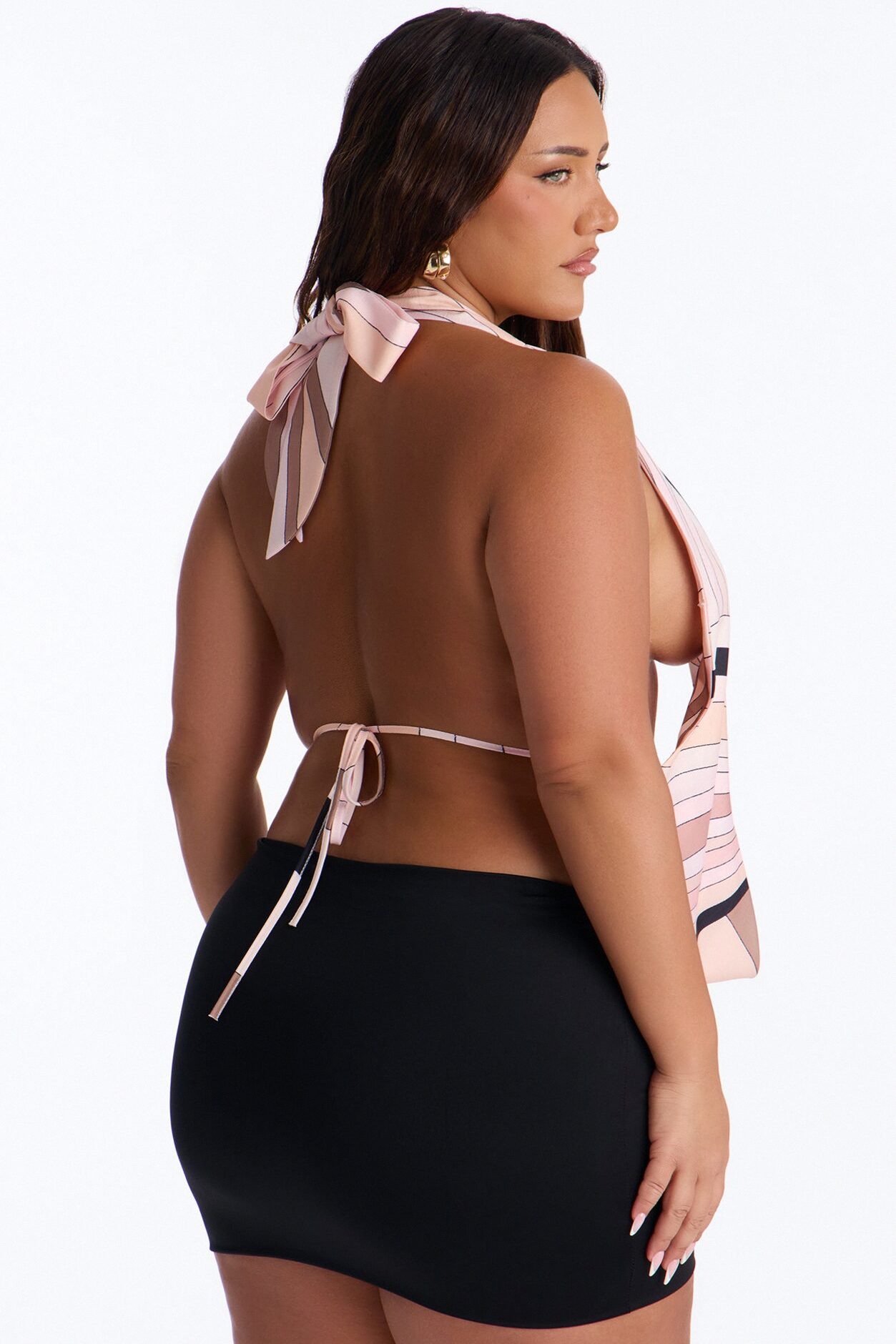 Santorini Summer Cowl Neck Halter Top - Pink/combo