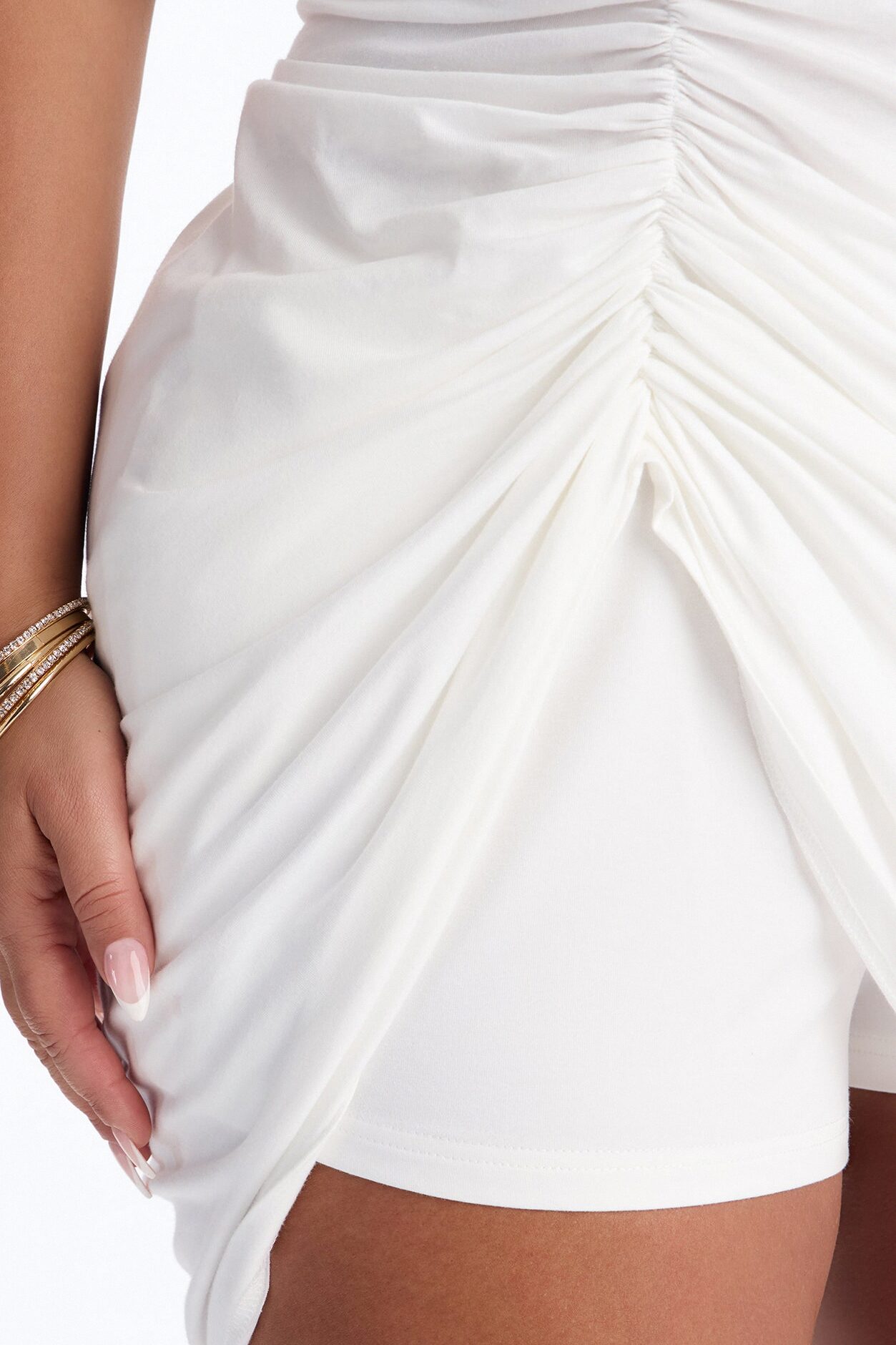 Refined Effect Ruched Short Set - White