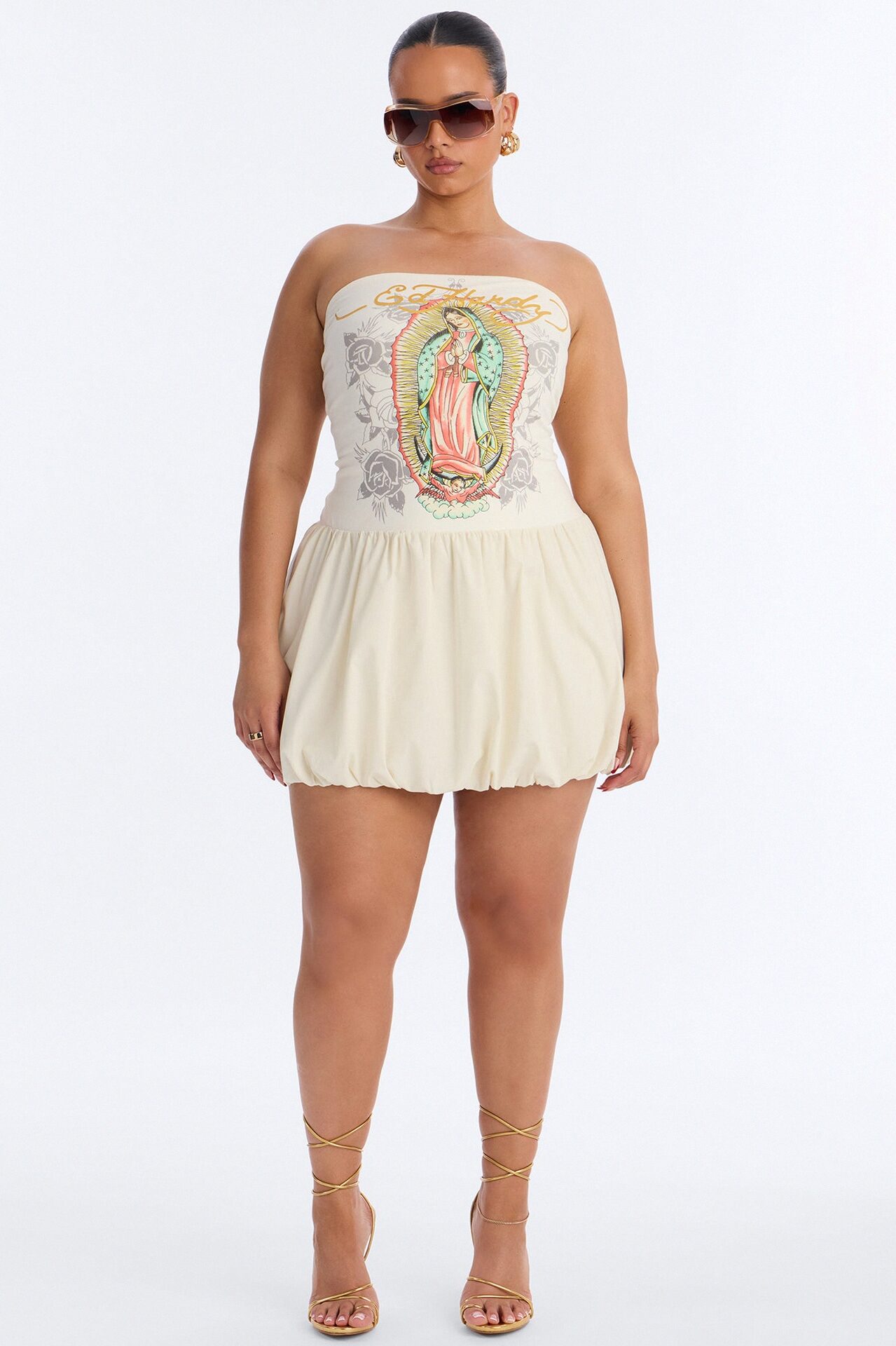 Ed Hardy Mother Mary Bubble Mini Dress - Ivory