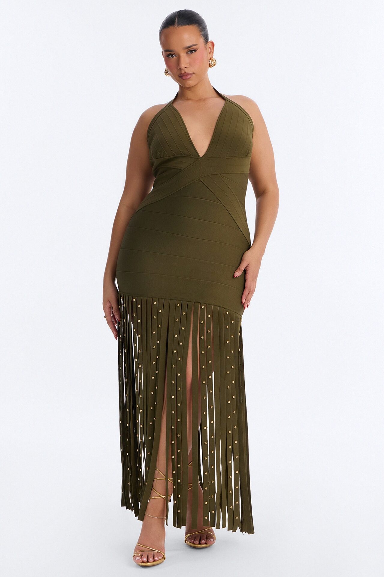 Valeria Bandage Fringe Maxi Dress - Olive