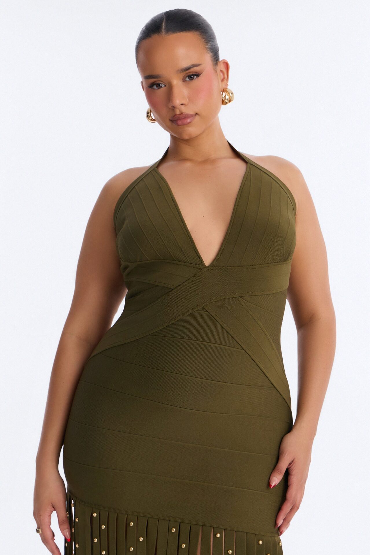 Valeria Bandage Fringe Maxi Dress - Olive