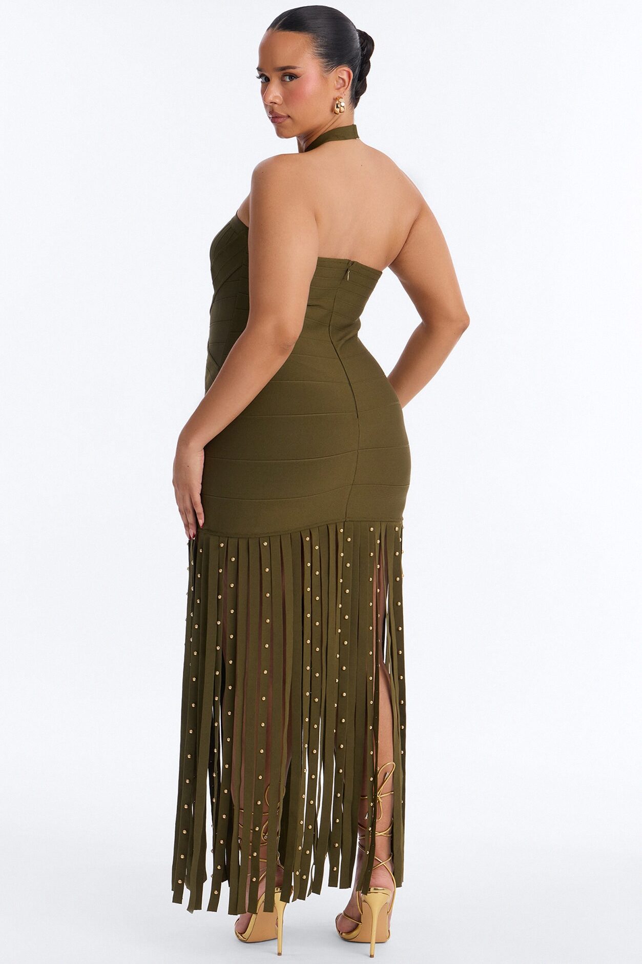 Valeria Bandage Fringe Maxi Dress - Olive