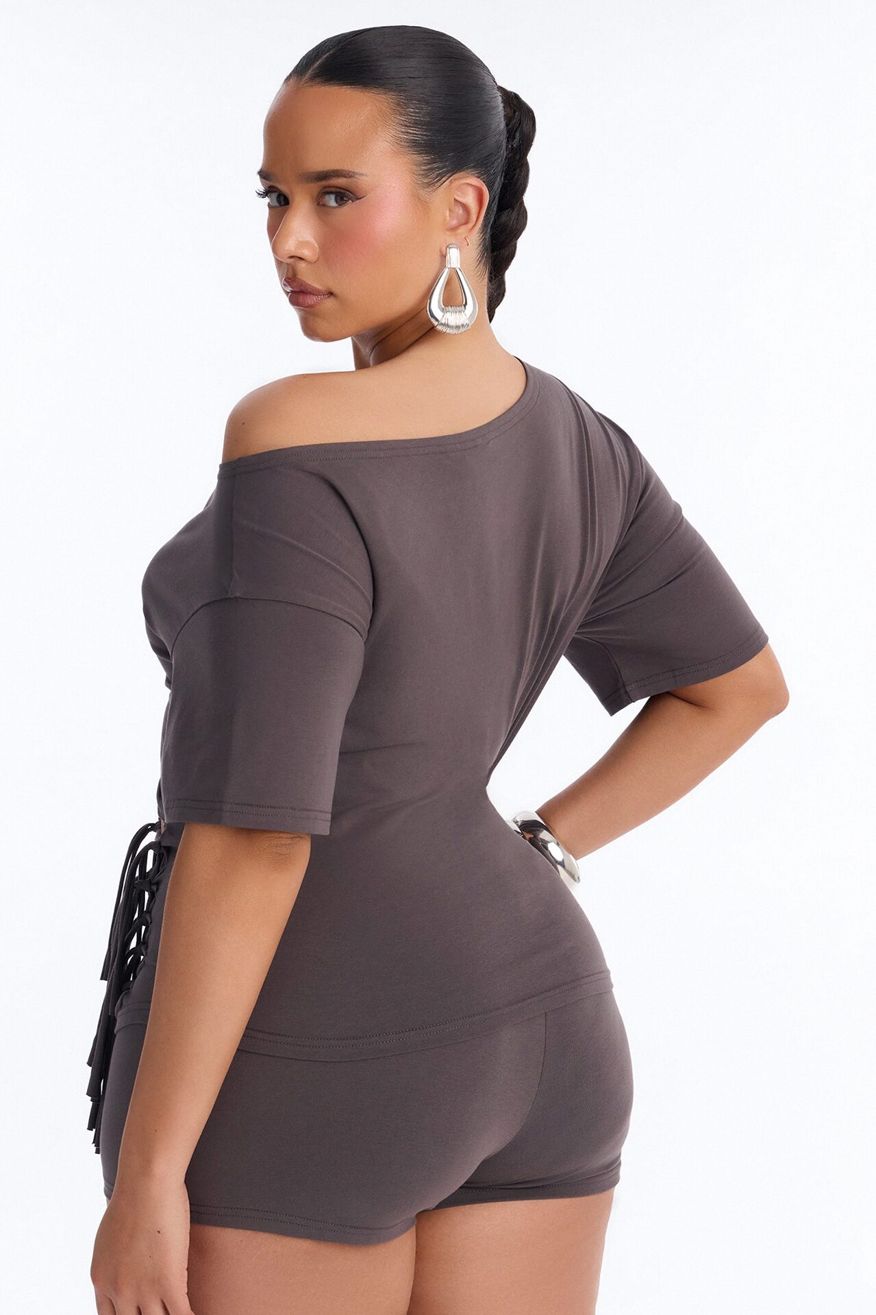 Audrey Cut Out Biker Short Set - Charcoal