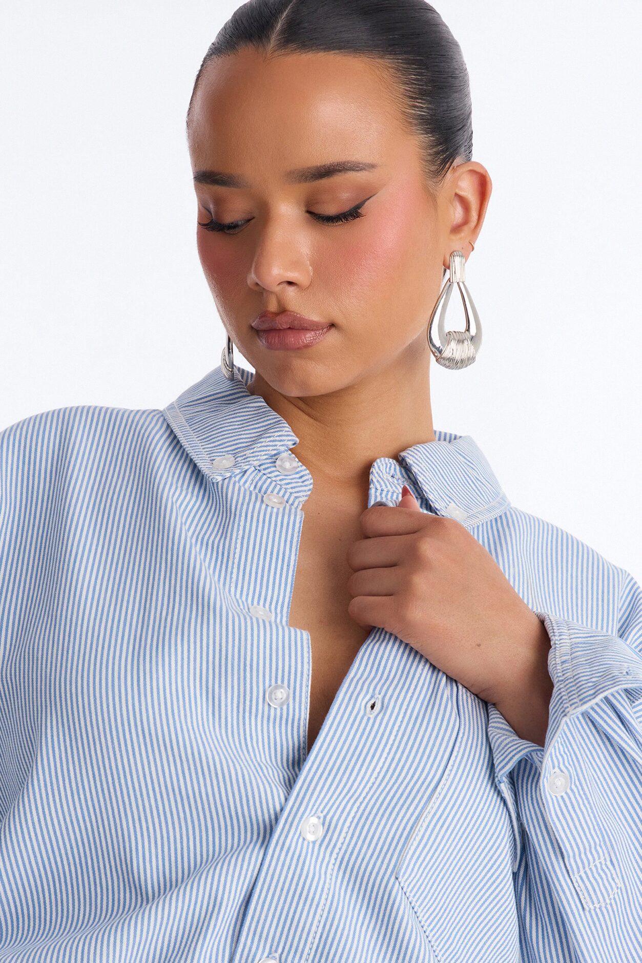Slay Every Day Striped Collar Mini Dress - Blue/combo