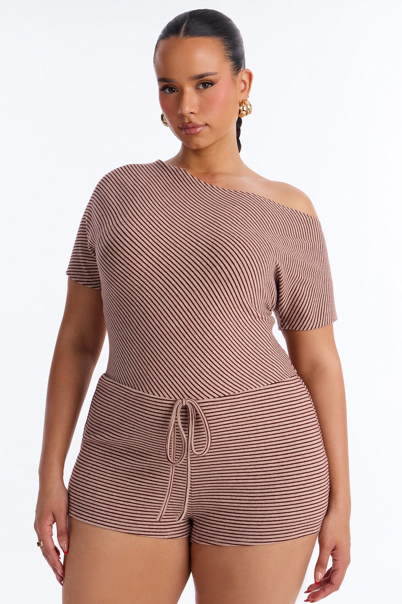 Sunny Side Striped Romper - Chocolate