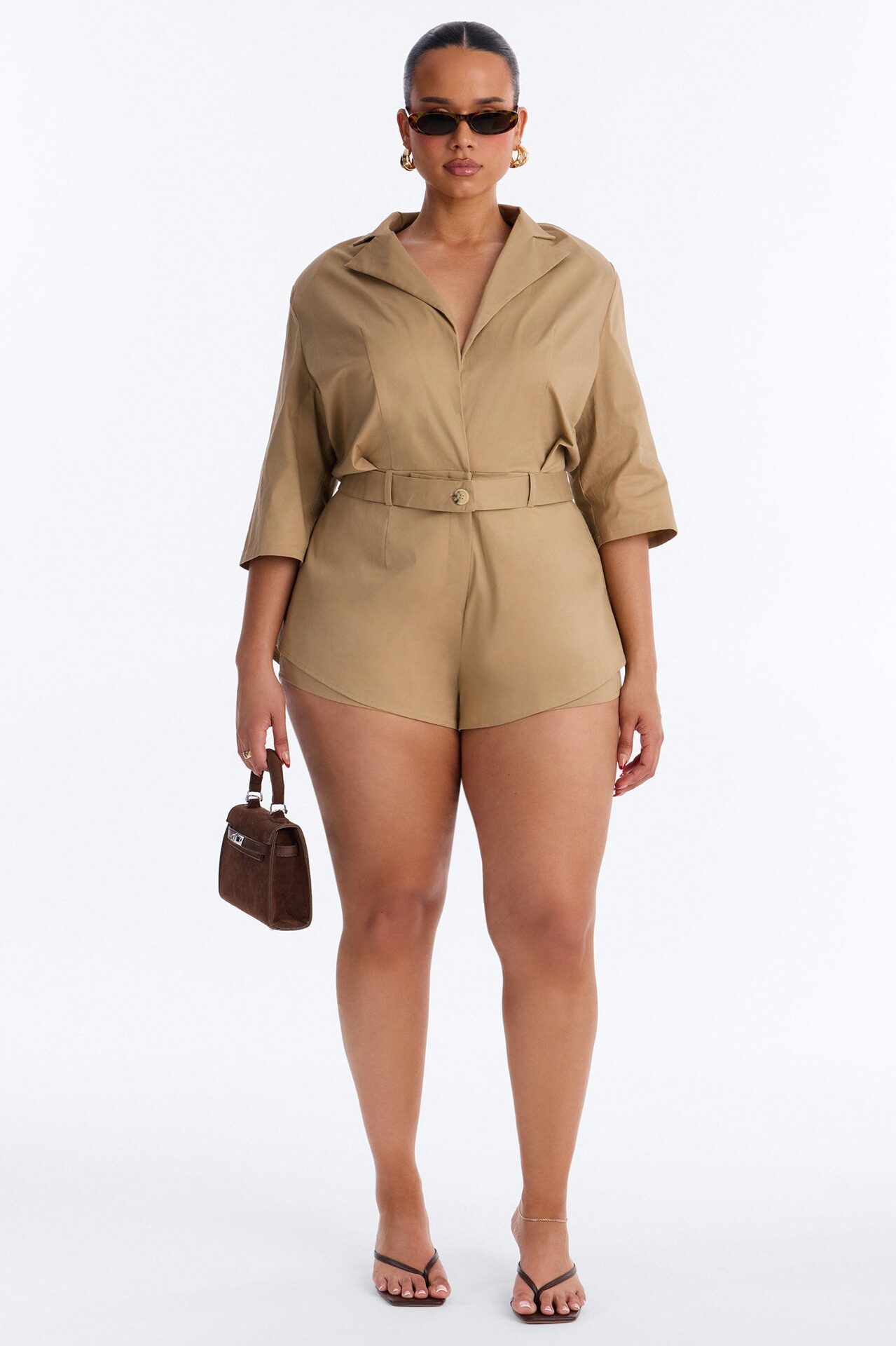 Freya Plunge Romper - Khaki