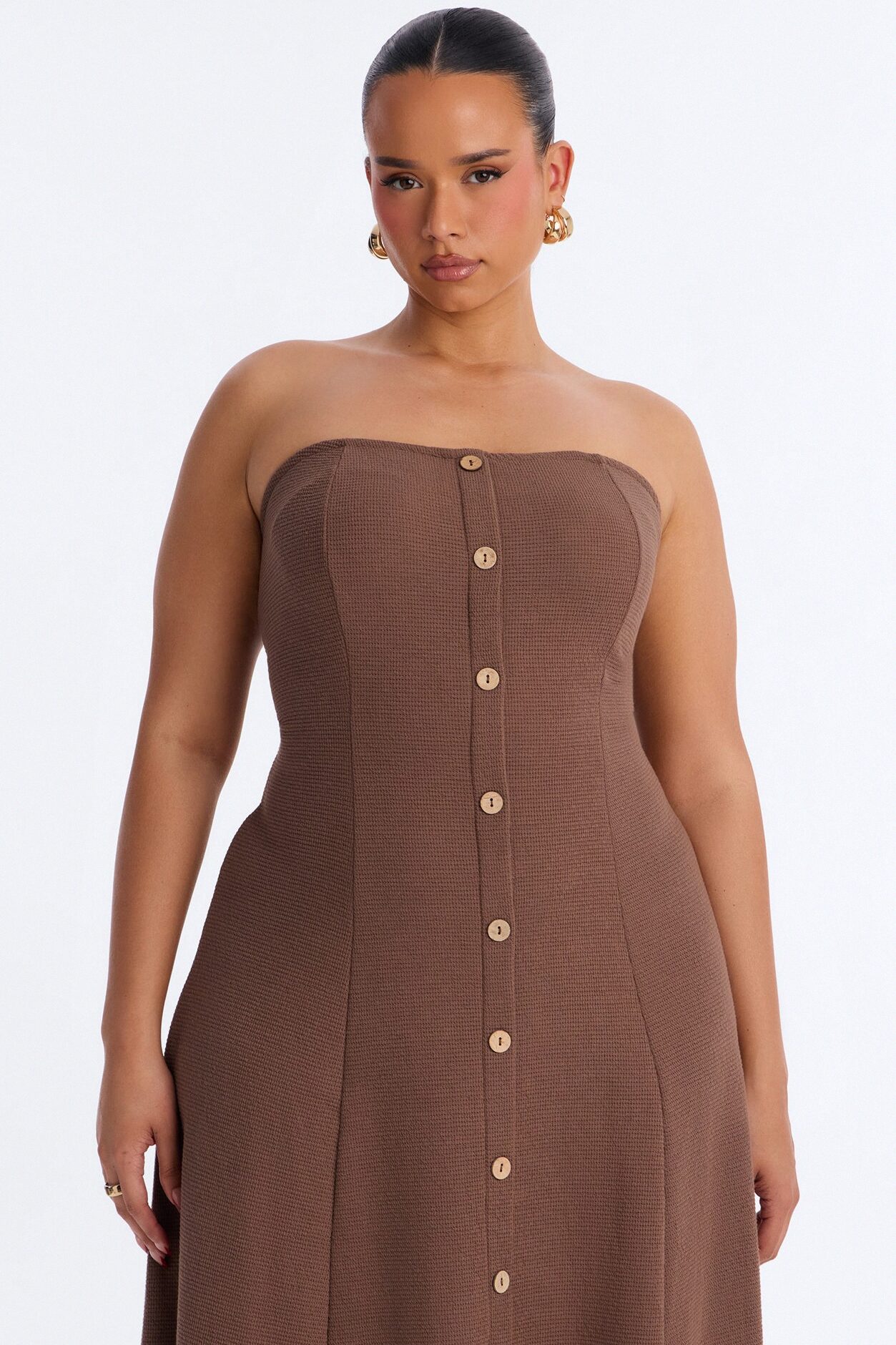 Celia Strapless Textured Midi Dress - Chocolate