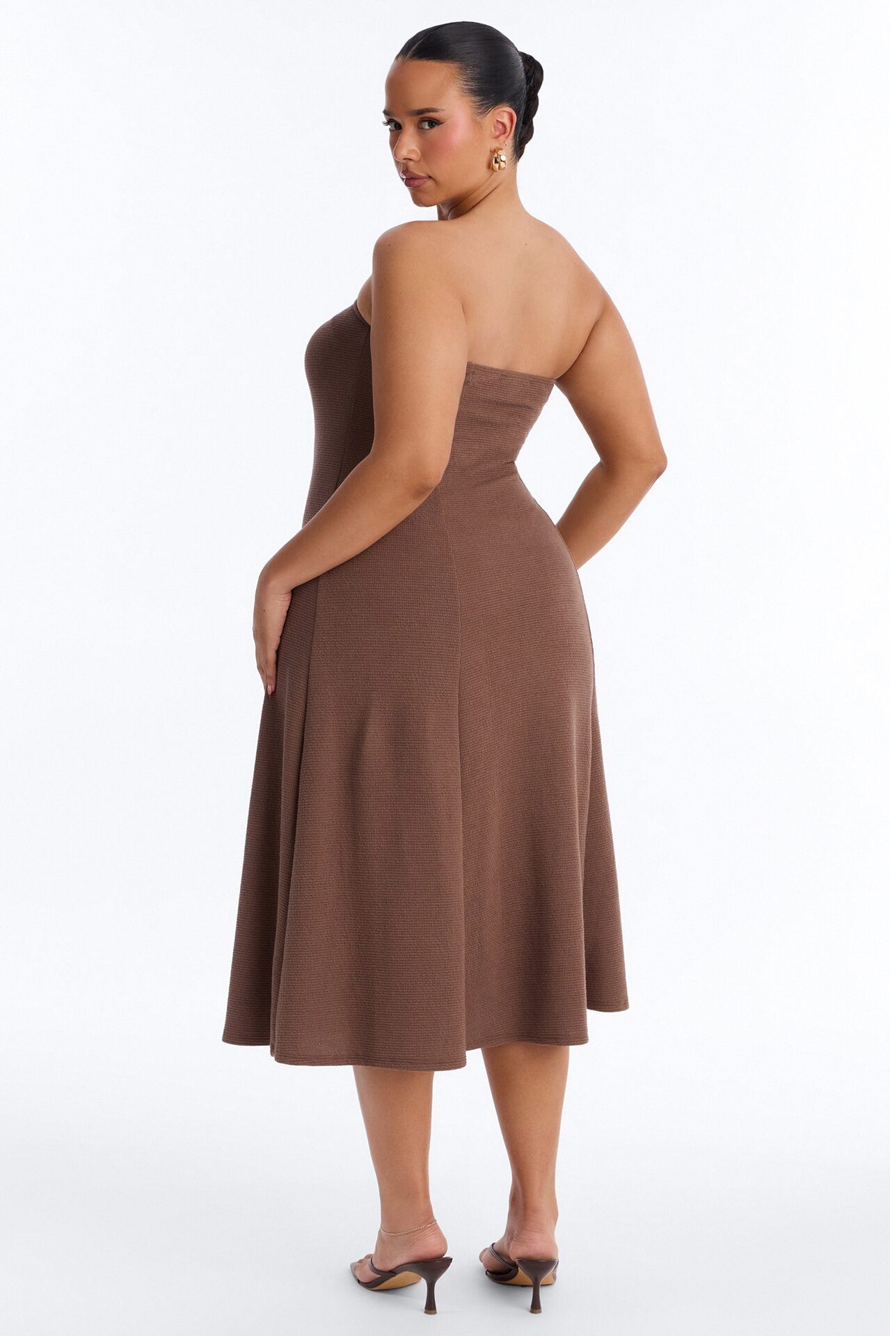 Celia Strapless Textured Midi Dress - Chocolate