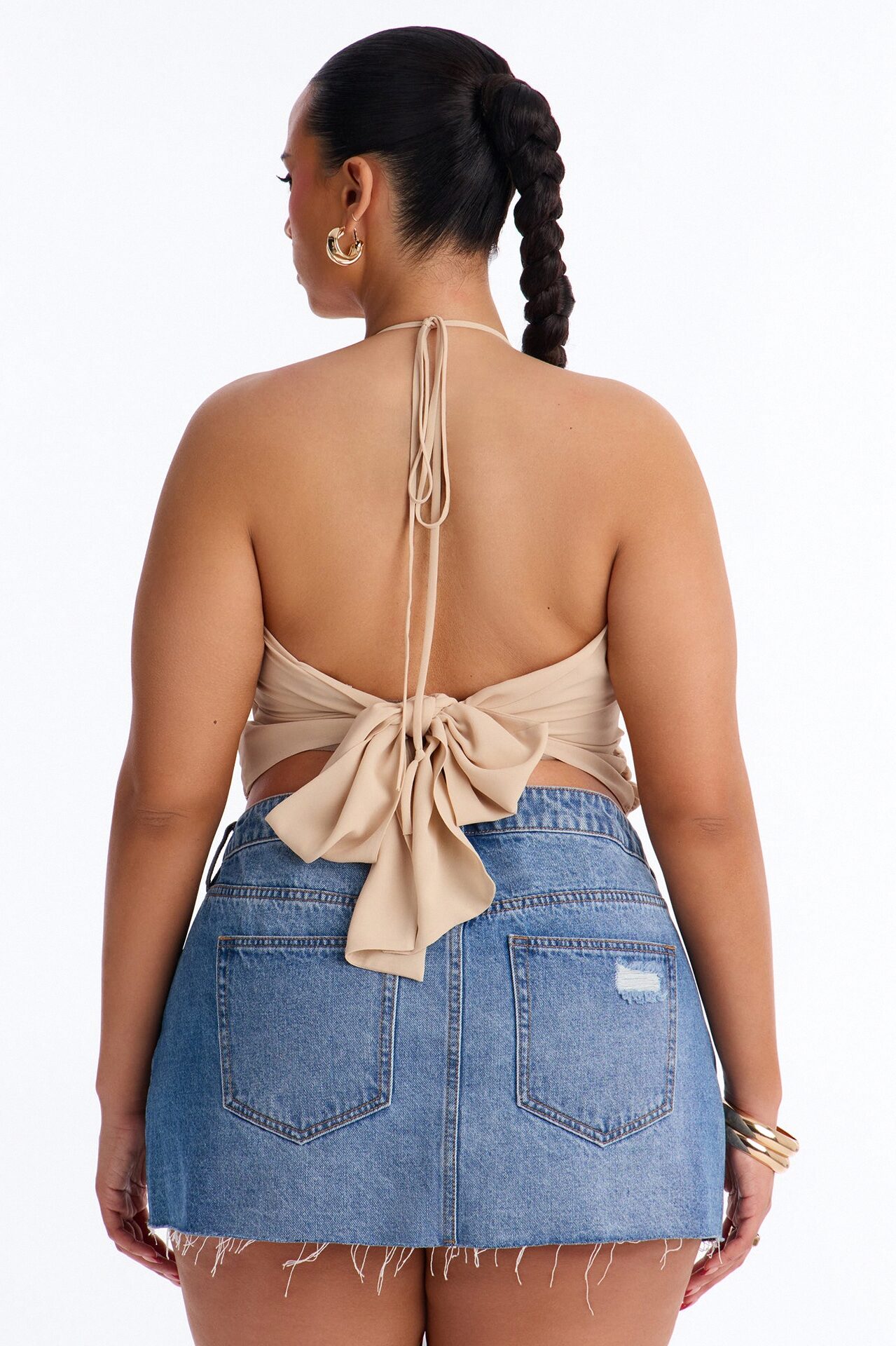 On My Terms Surplice Neck Chiffon Halter Top - Cream