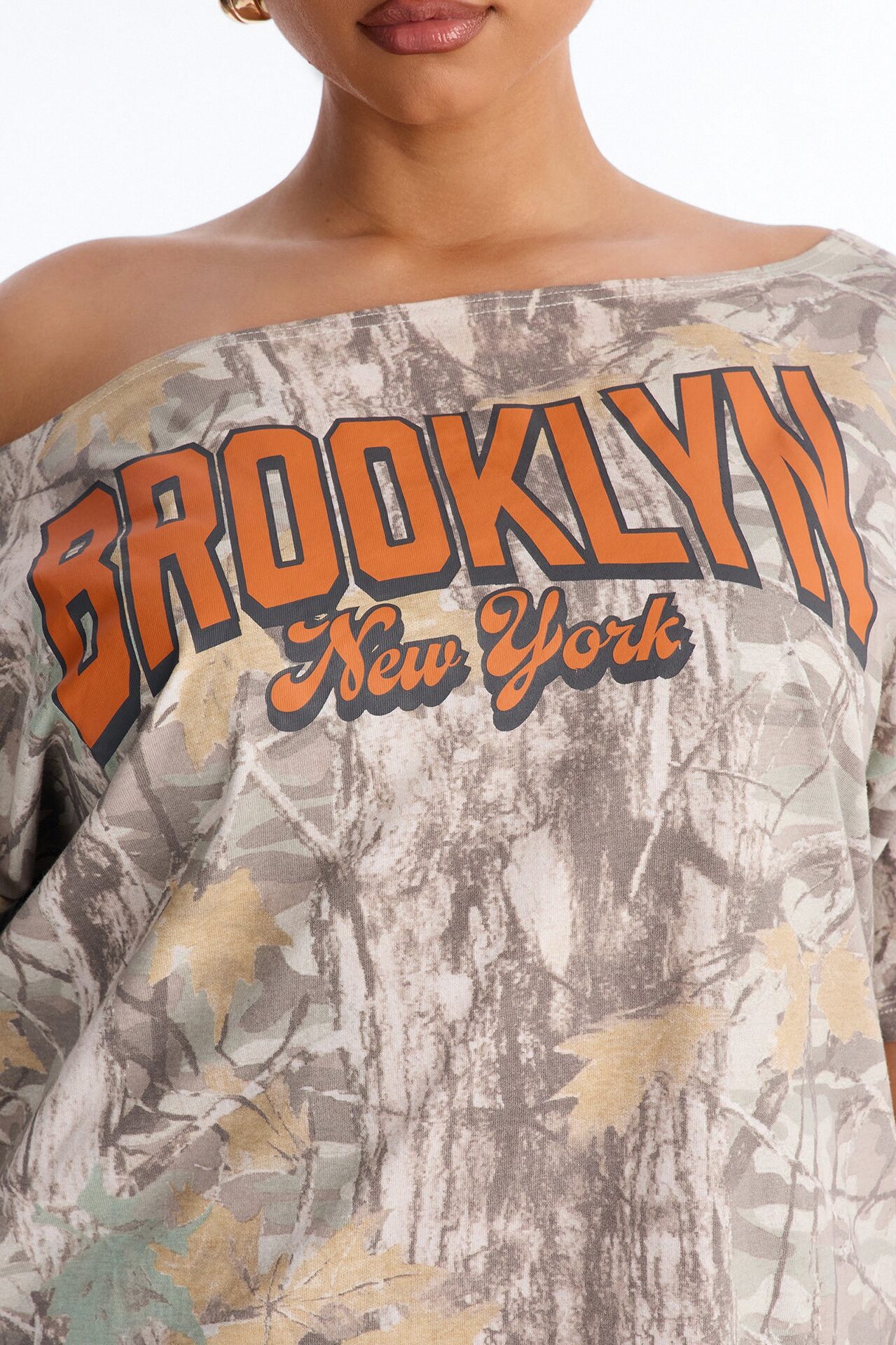 Brooklyn Camo Off Shoulder Tee - Camouflage