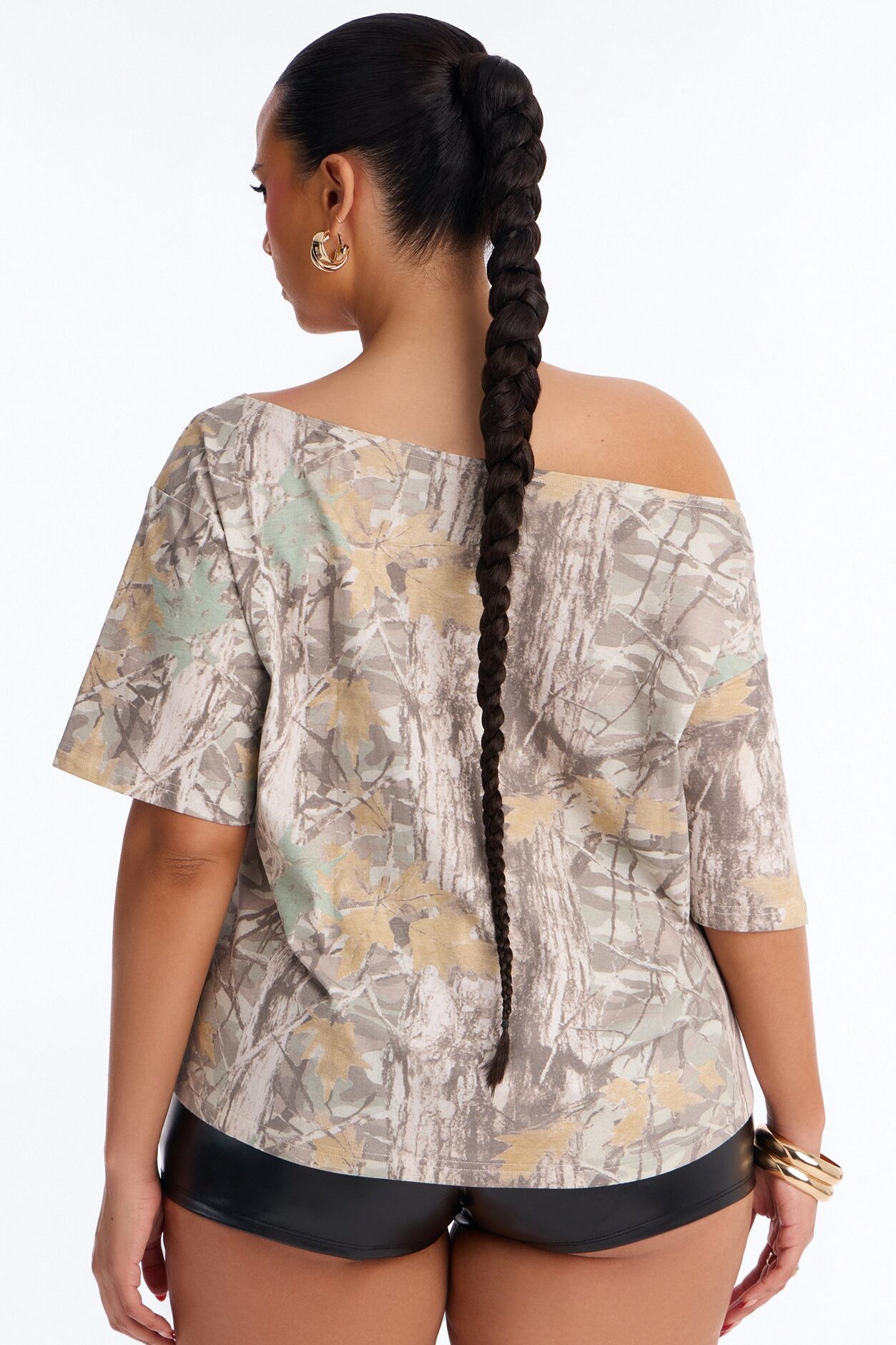 Brooklyn Camo Off Shoulder Tee - Camouflage