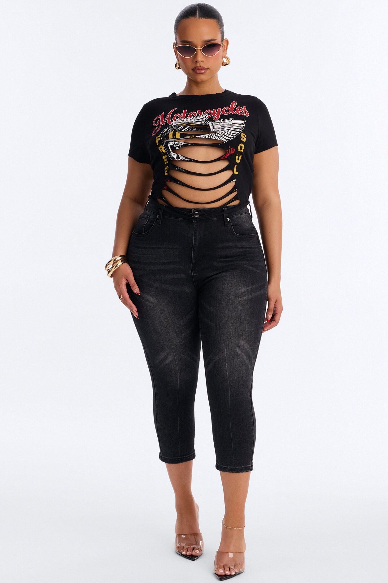 Motorcycles Freedom Cut Out Baby Tee - Black