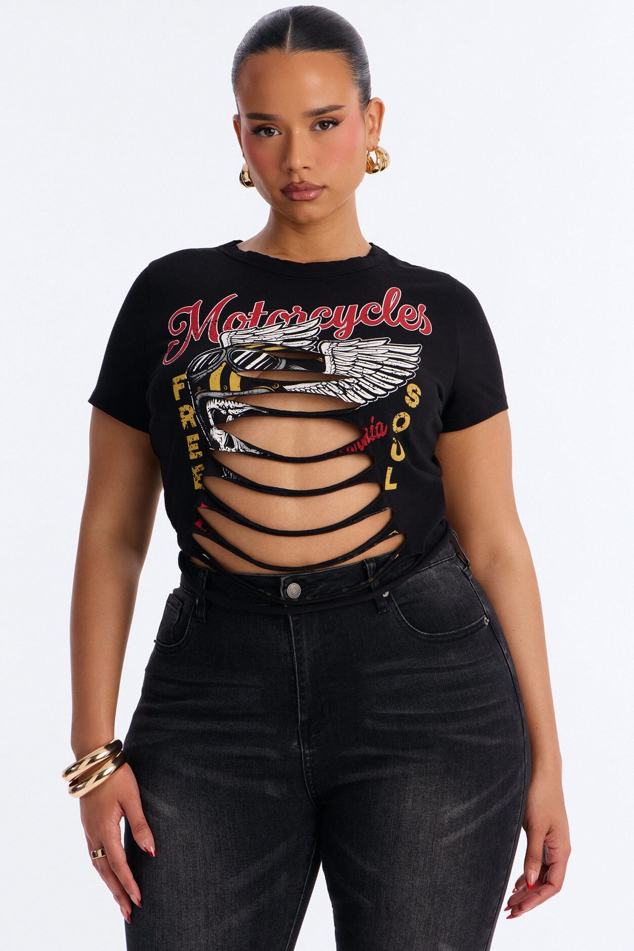Motorcycles Freedom Cut Out Baby Tee - Black