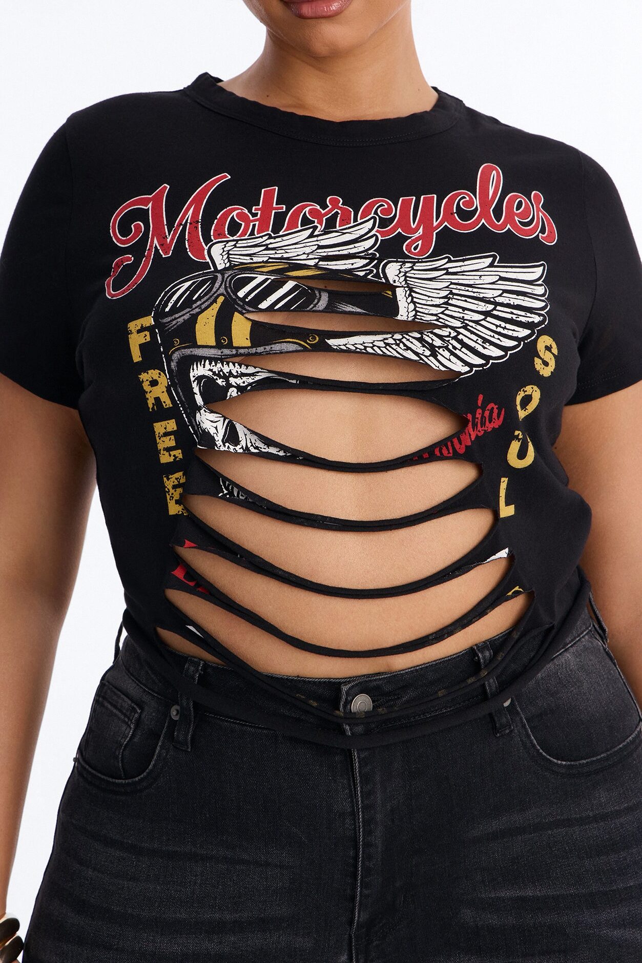 Motorcycles Freedom Cut Out Baby Tee - Black
