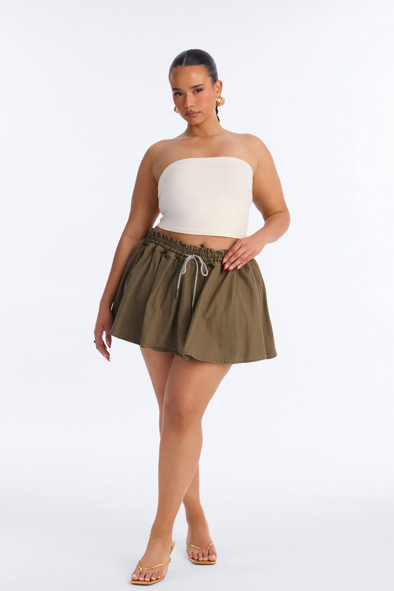 Sport Mode Washed Twill Micro Mini Skort - Olive