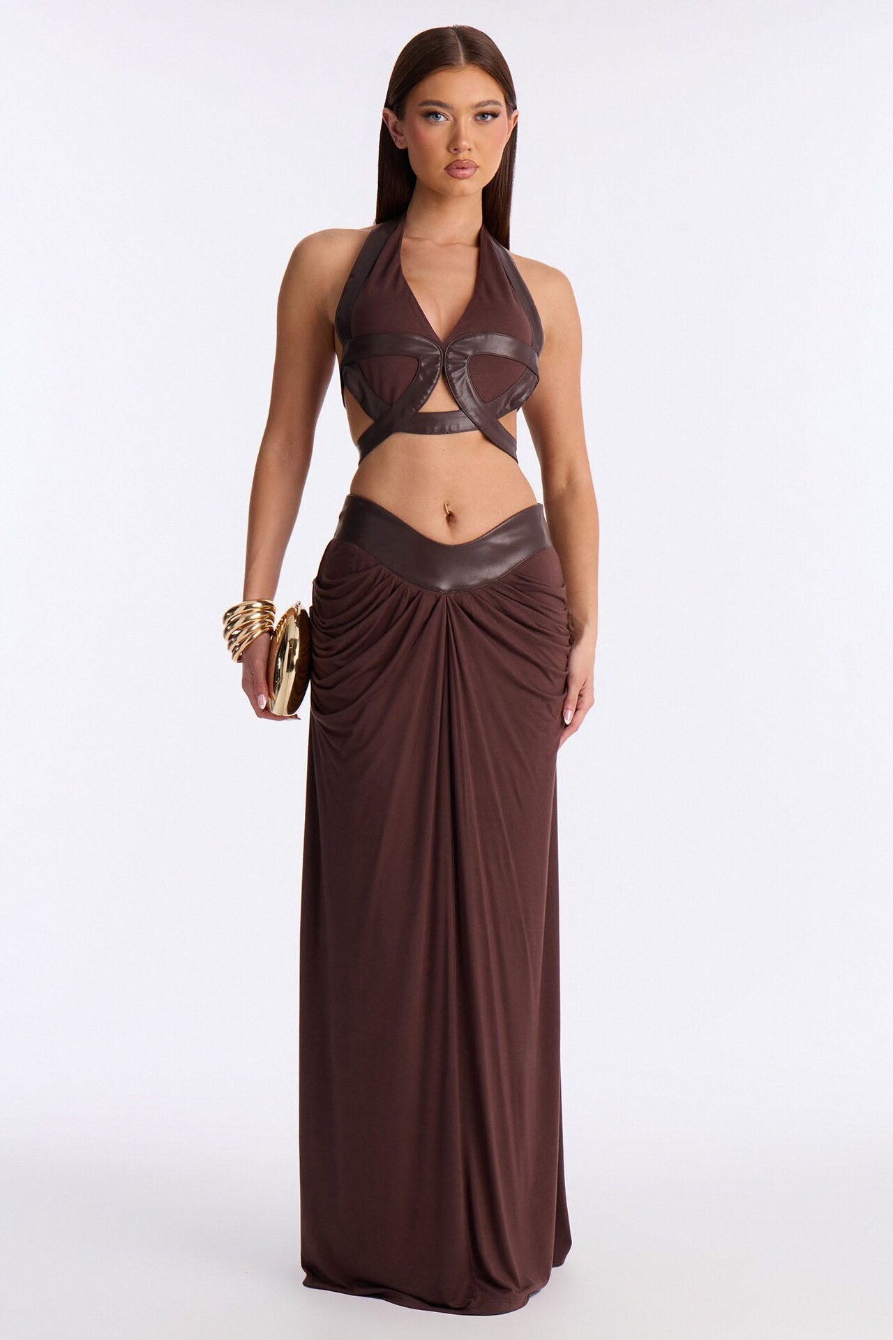 All Eyes On Me Maxi Skirt Set - Brown