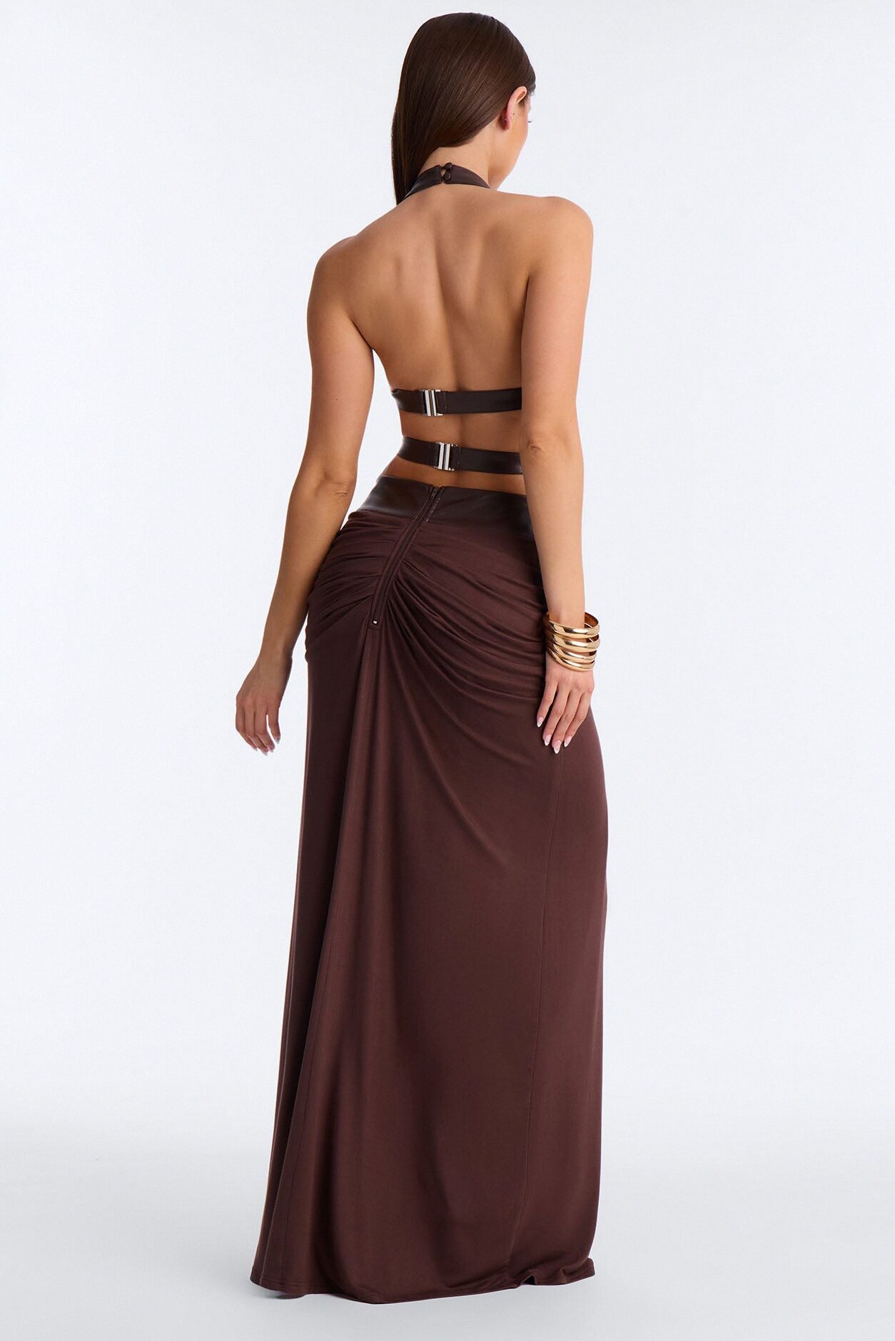 All Eyes On Me Maxi Skirt Set - Brown