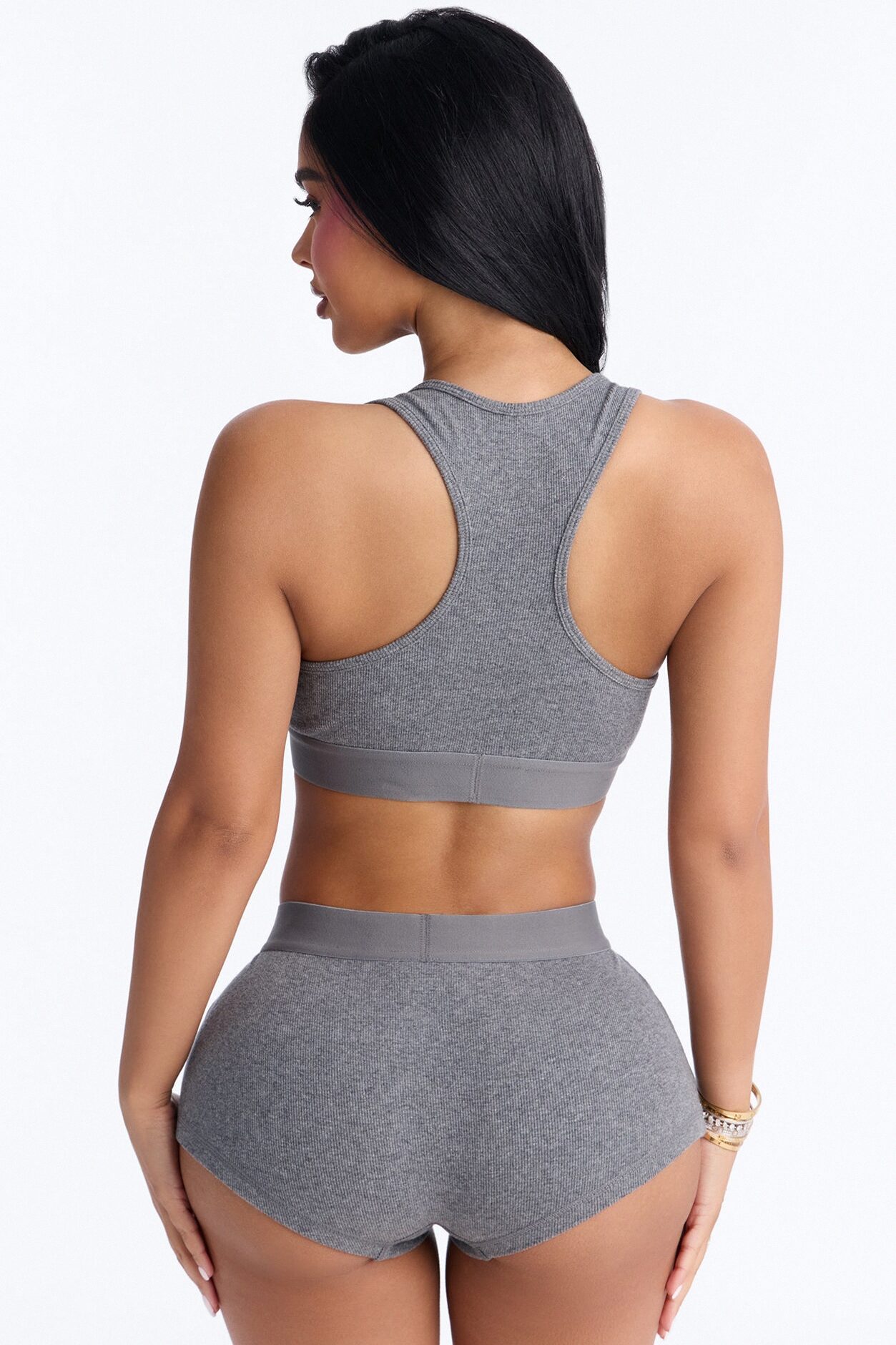 FN Mood Cotton Bralette Boxer Short Ribbed Set - Charcoal