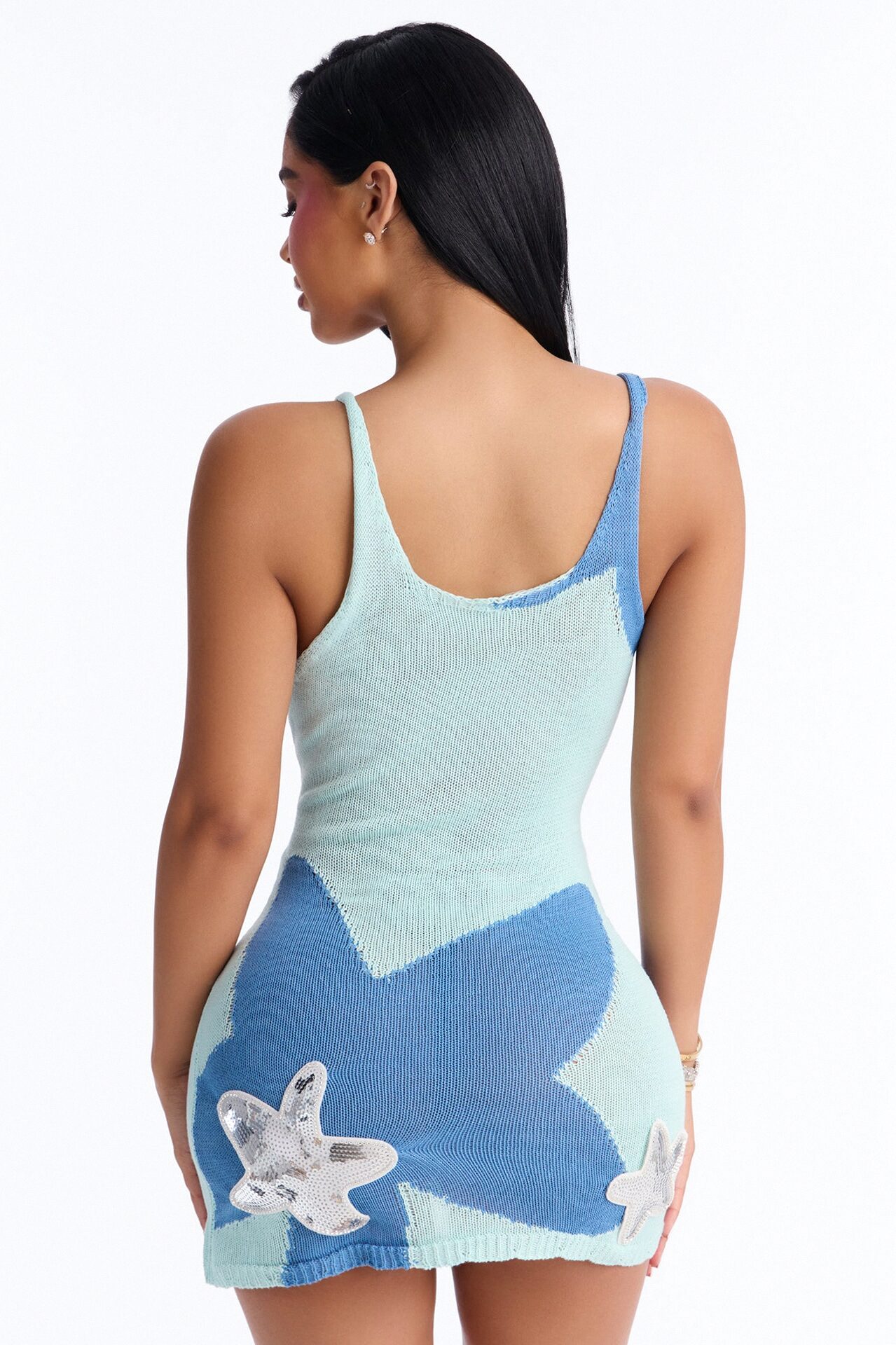 Aqua Atelier Crochet Swim Cover Up Dress - Blue/combo